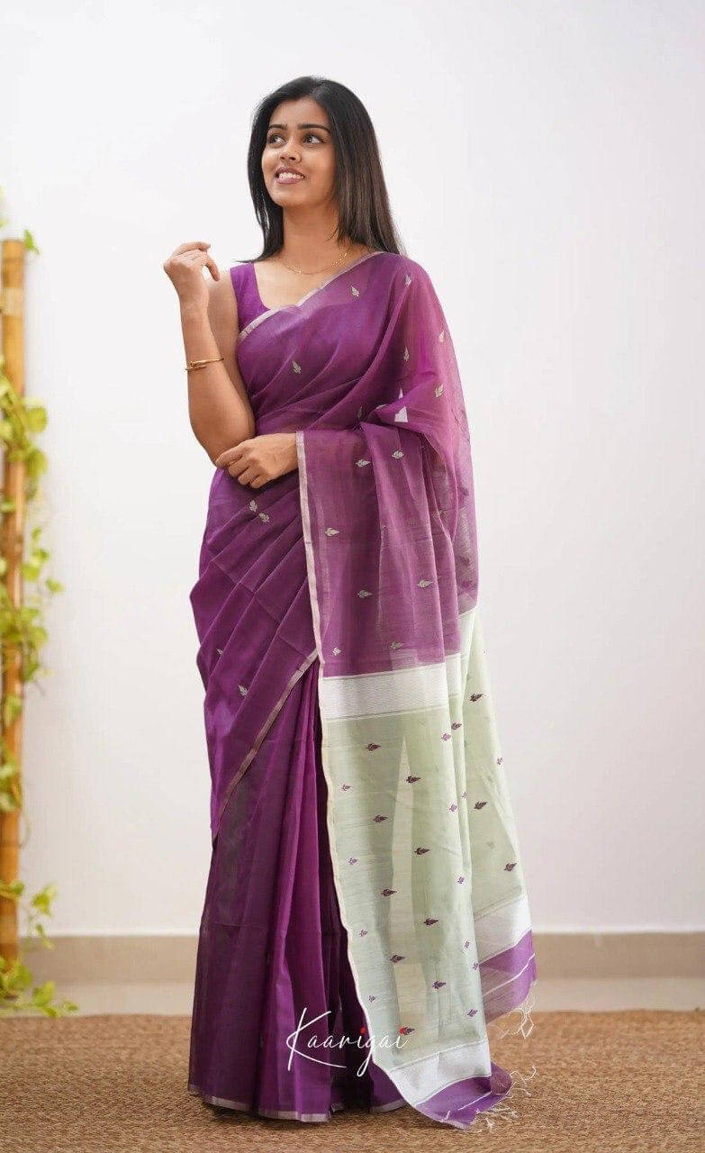 Bansari Textile Cotton Blend Solid Kanjeevaram Sarees With Unstitched Blouse Piece ( Purple ) Bansari Textile Cotton Blend Solid Kanjeevaram Sarees With Unstitched Blouse Piece ( Purple )