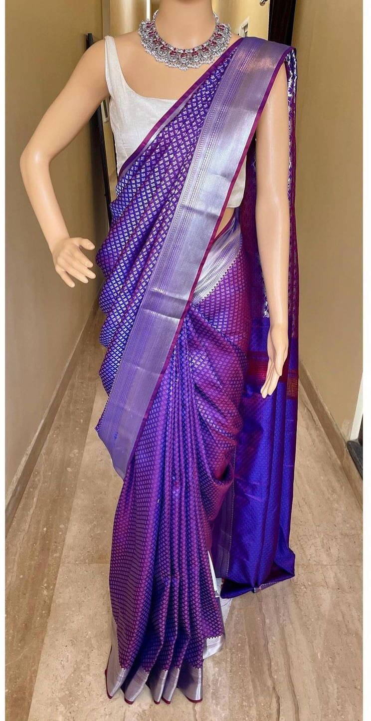 Bansari Textile Cotton Blend Solid Kanjeevaram Sarees With Unstitched Blouse Piece ( Purple ) Bansari Textile Cotton Blend Solid Kanjeevaram Sarees With Unstitched Blouse Piece ( Purple )