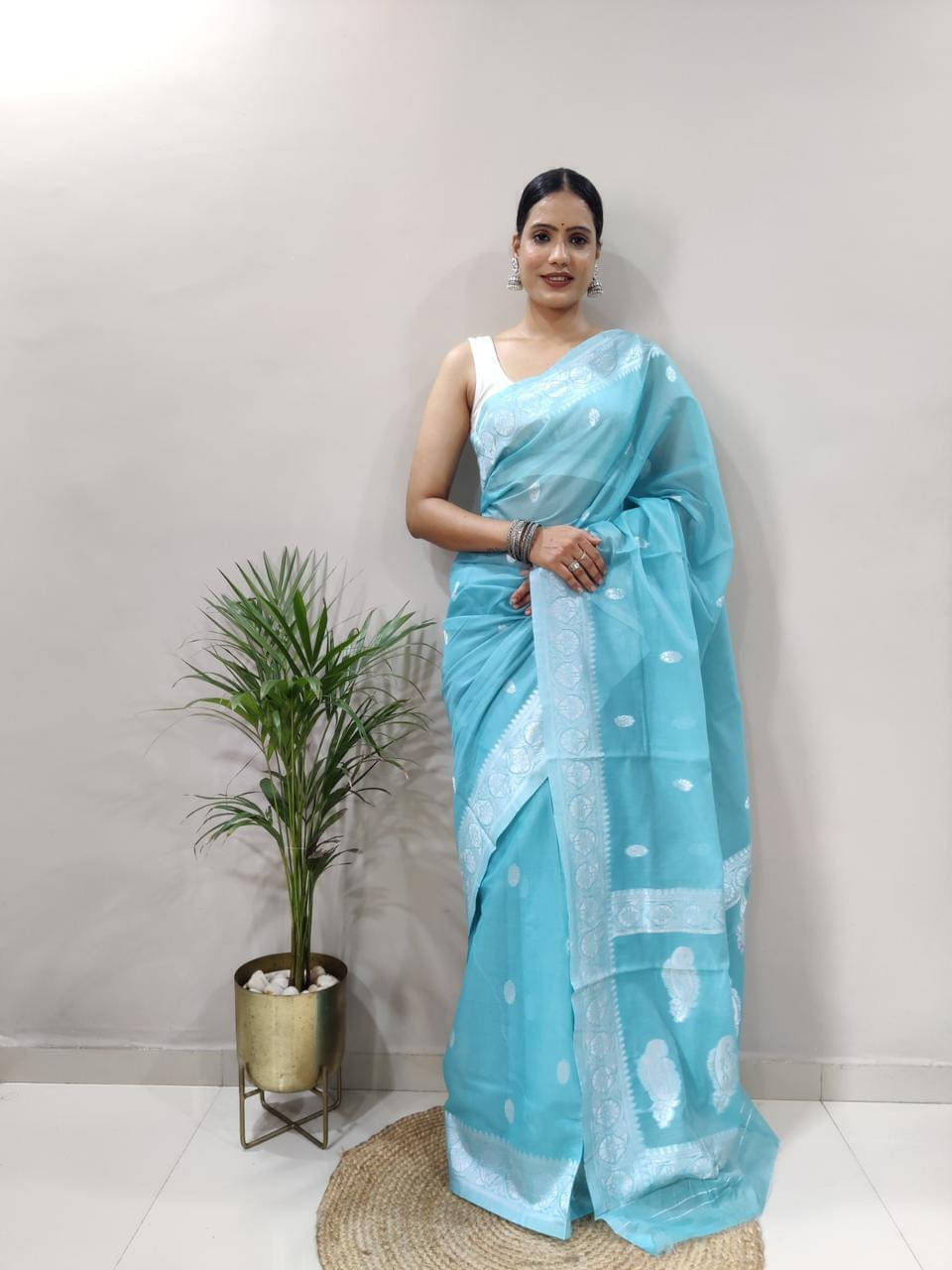 Bansari Textile Cotton Embroidered Regular Saree With Unstitched Blouse Piece ( Light Blue ) Bansari Textile Cotton Embroidered Regular Saree With Unstitched Blouse Piece ( Light Blue )