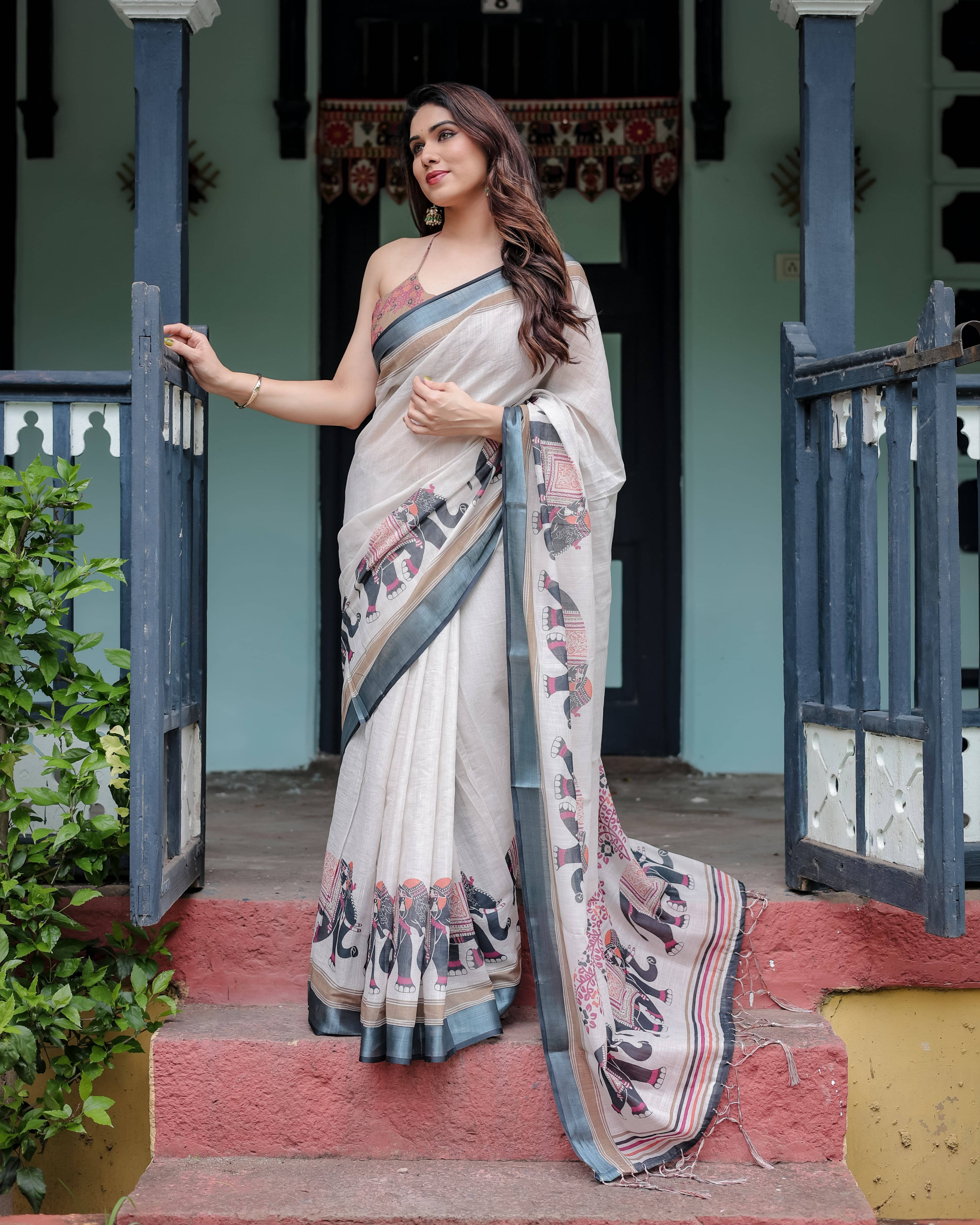 Bansari Textile Cotton Printed Regular Saree With Unstitched Blouse Piece ( White ) Bansari Textile Cotton Printed Regular Saree With Unstitched Blouse Piece ( White )