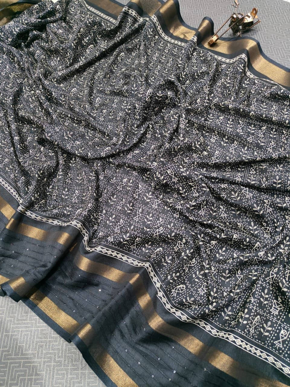 Bansari Textile Cotton Self Design Regular Saree With Unstitched Blouse Piece ( Black ) Bansari Textile Cotton Self Design Regular Saree With Unstitched Blouse Piece ( Black )