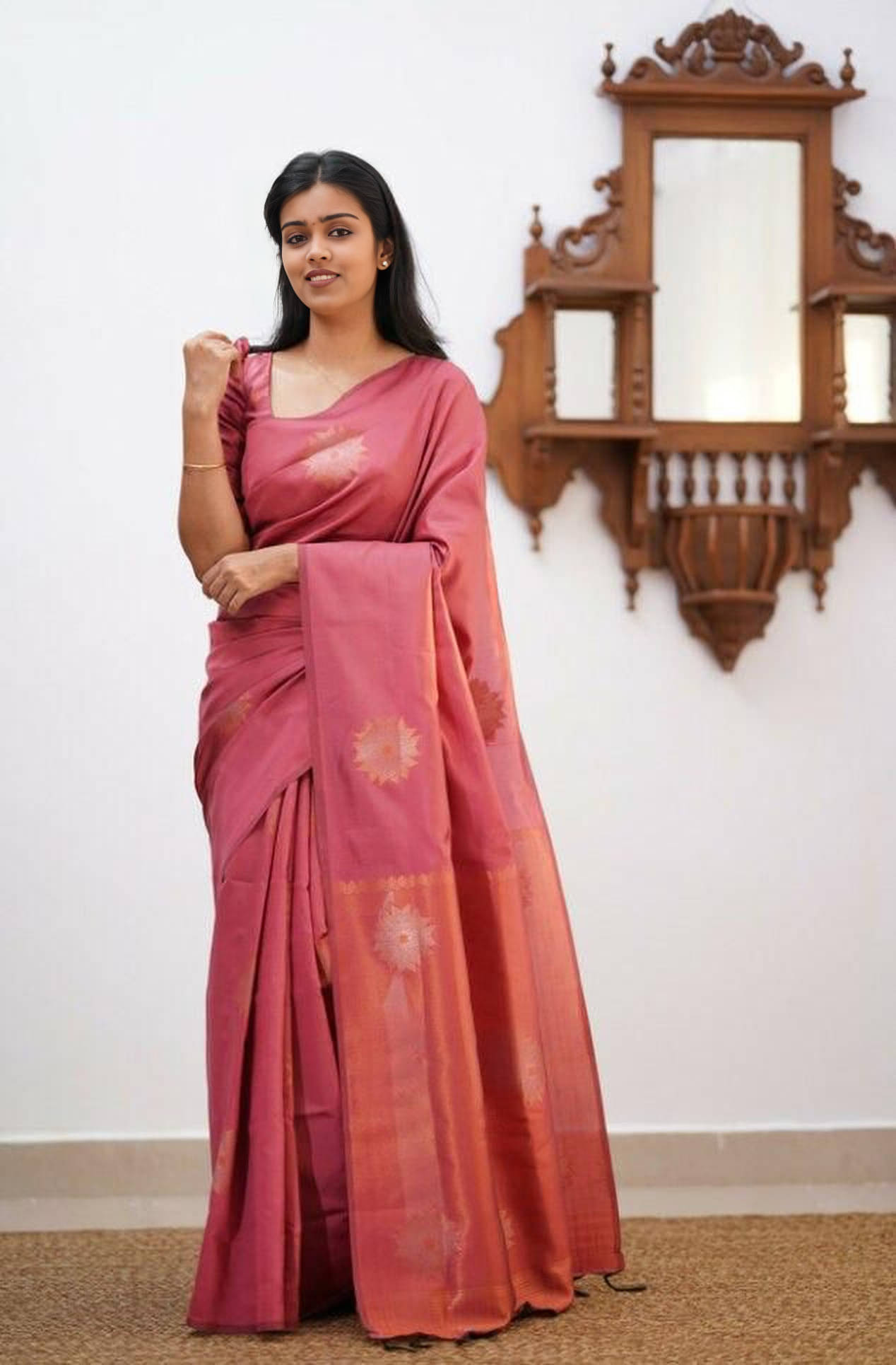     			Bansari Textile Cotton Silk Embellished Kanjeevaram Sarees With Unstitched Blouse Piece ( Pink )