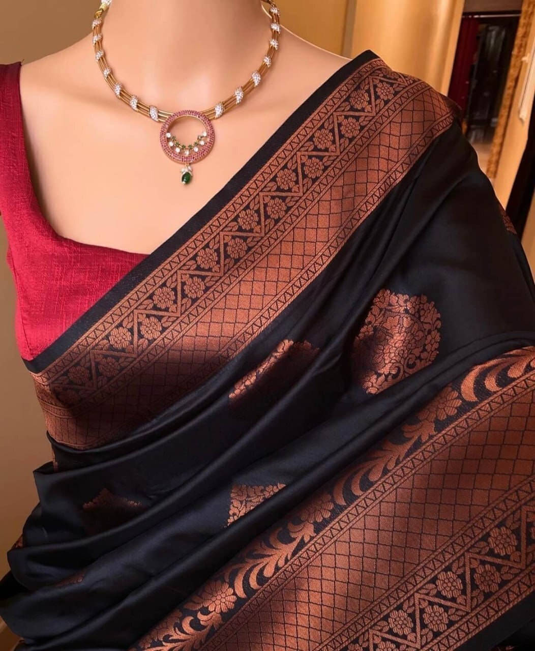     			Bansari Textile Cotton Silk Embellished Kanjeevaram Sarees With Unstitched Blouse Piece ( Blue )