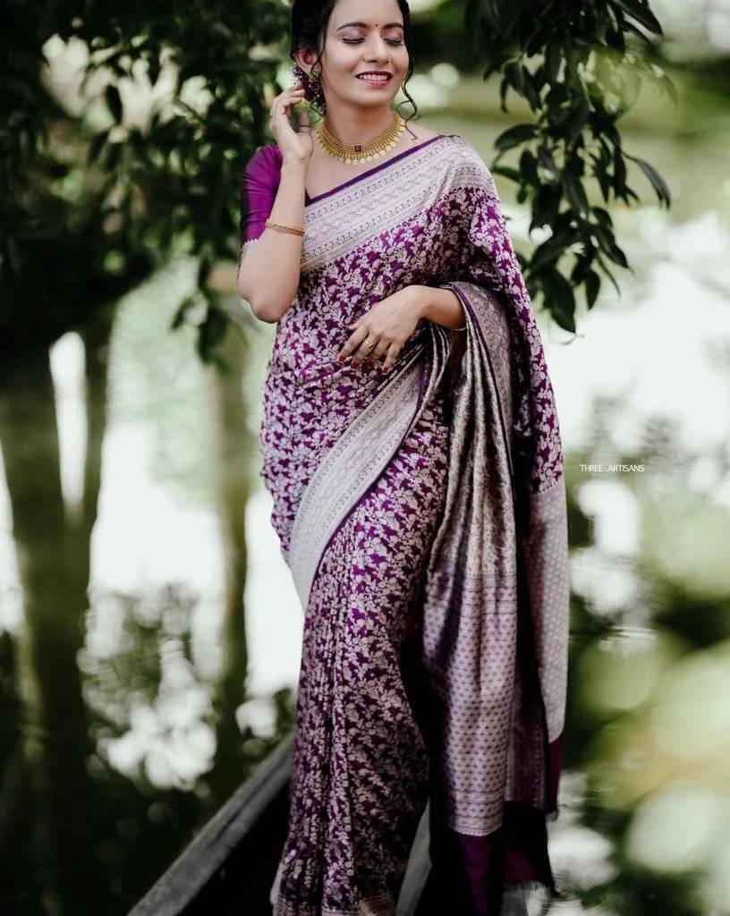 Bansari Textile Cotton Silk Printed Regular Saree With Unstitched Blouse Piece ( Purple )     			Bansari Textile Cotton Silk Printed Regular Saree With Unstitched Blouse Piece ( Purple )