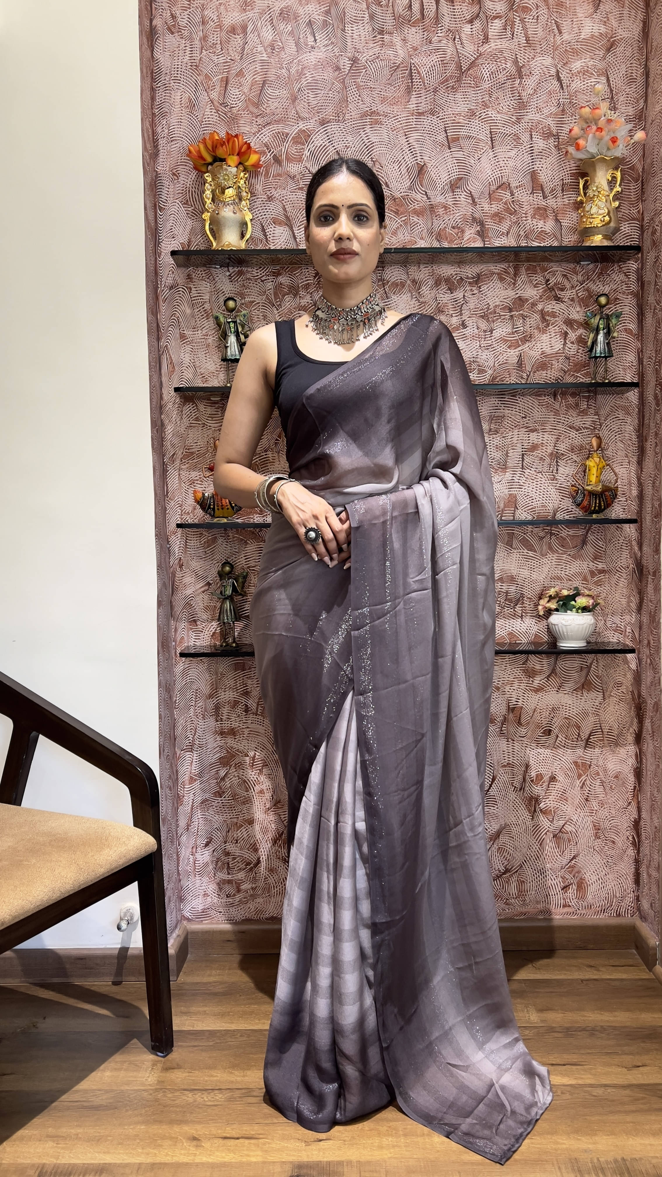     			Bansari Textile Cotton Silk Self Design Regular Saree With Unstitched Blouse Piece ( Brown )