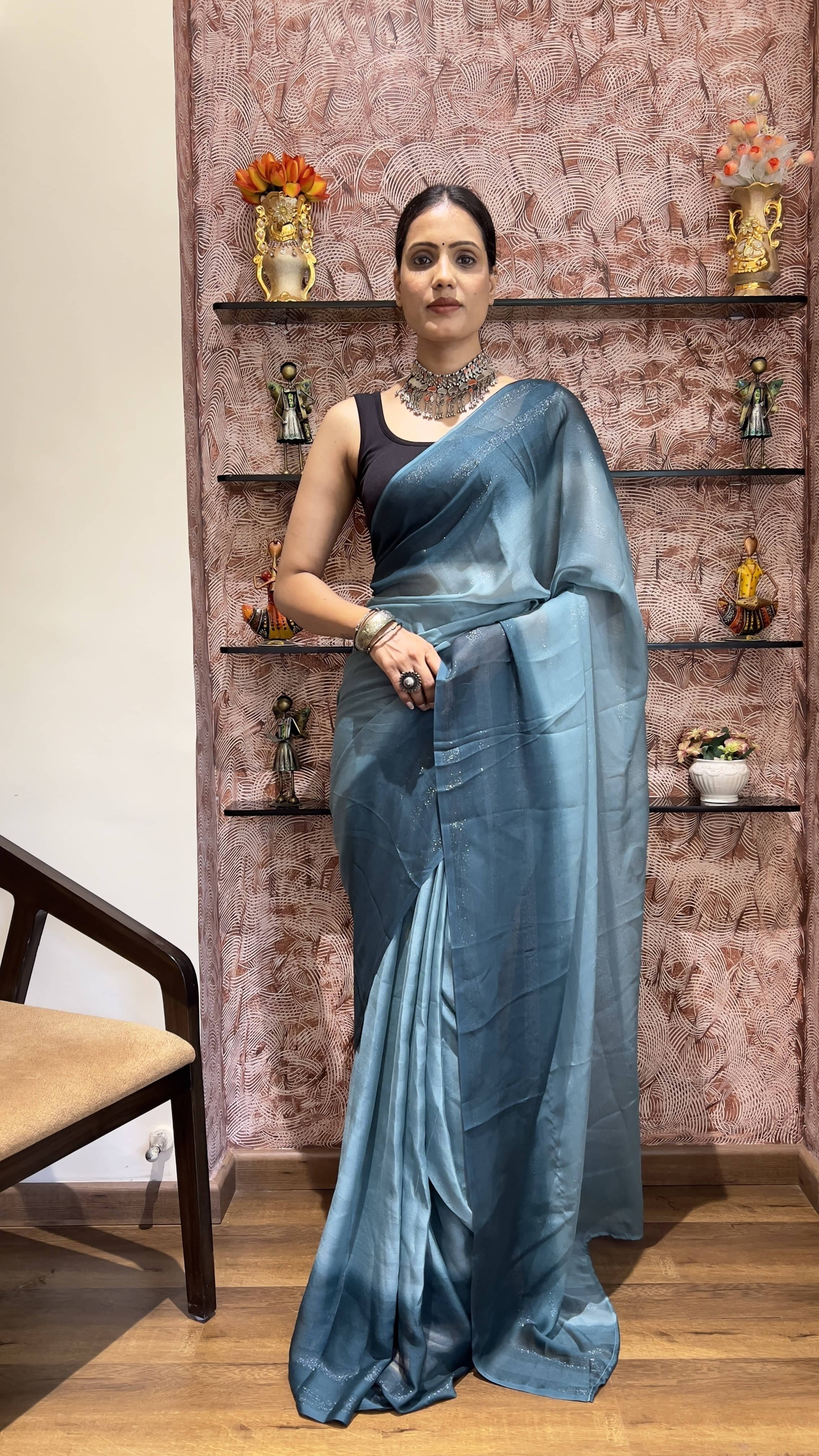     			Bansari Textile Cotton Silk Self Design Regular Saree With Unstitched Blouse Piece ( Light Blue )