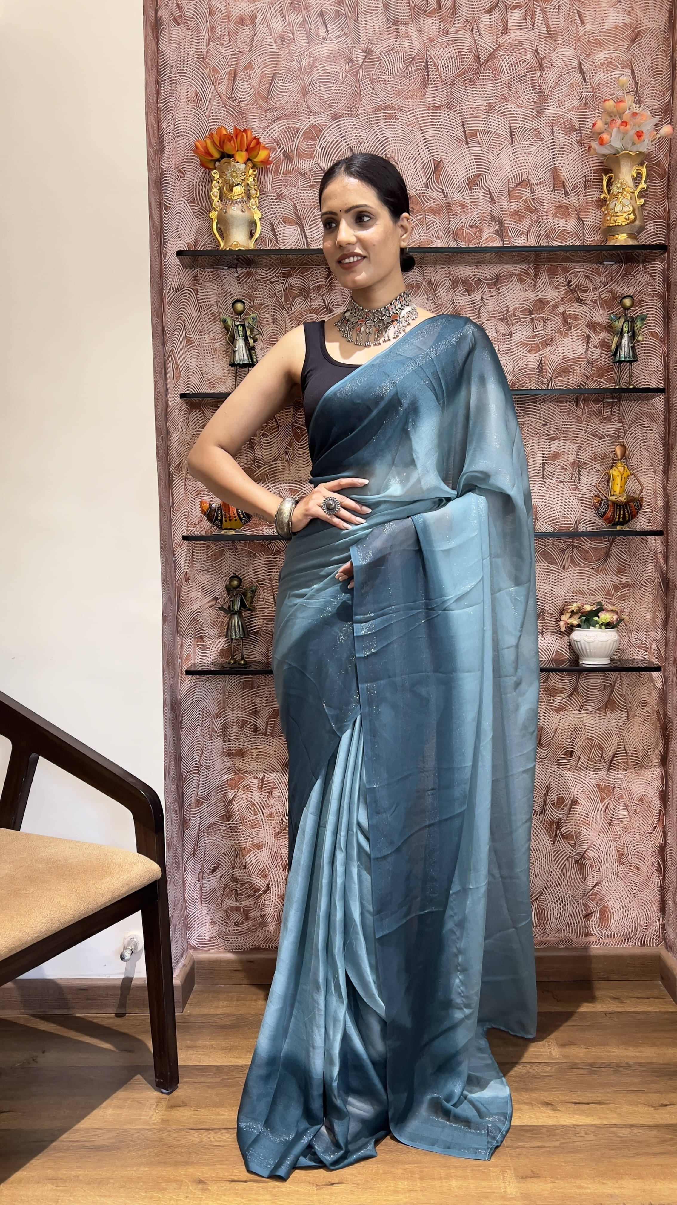     			Bansari Textile Cotton Silk Self Design Regular Saree With Unstitched Blouse Piece ( Light Blue )