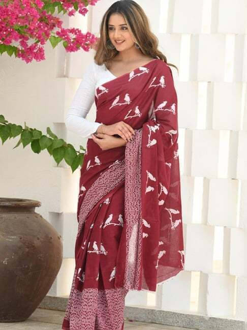     			Bansari Textile Cotton Silk Woven Banarasi saree With Unstitched Blouse Piece ( Maroon )