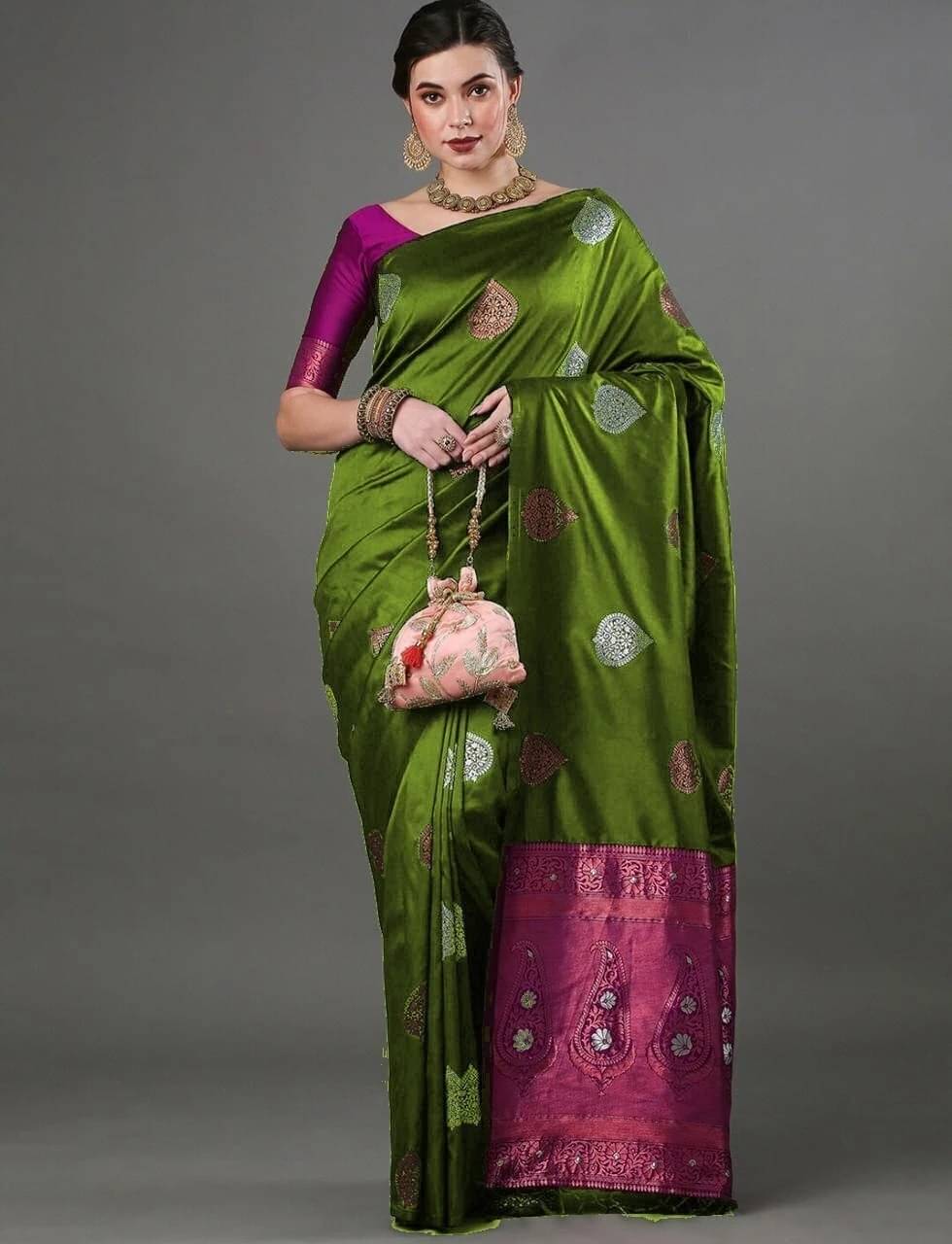     			Bansari Textile Cotton Silk Woven Regular Saree With Unstitched Blouse Piece ( Light Green )