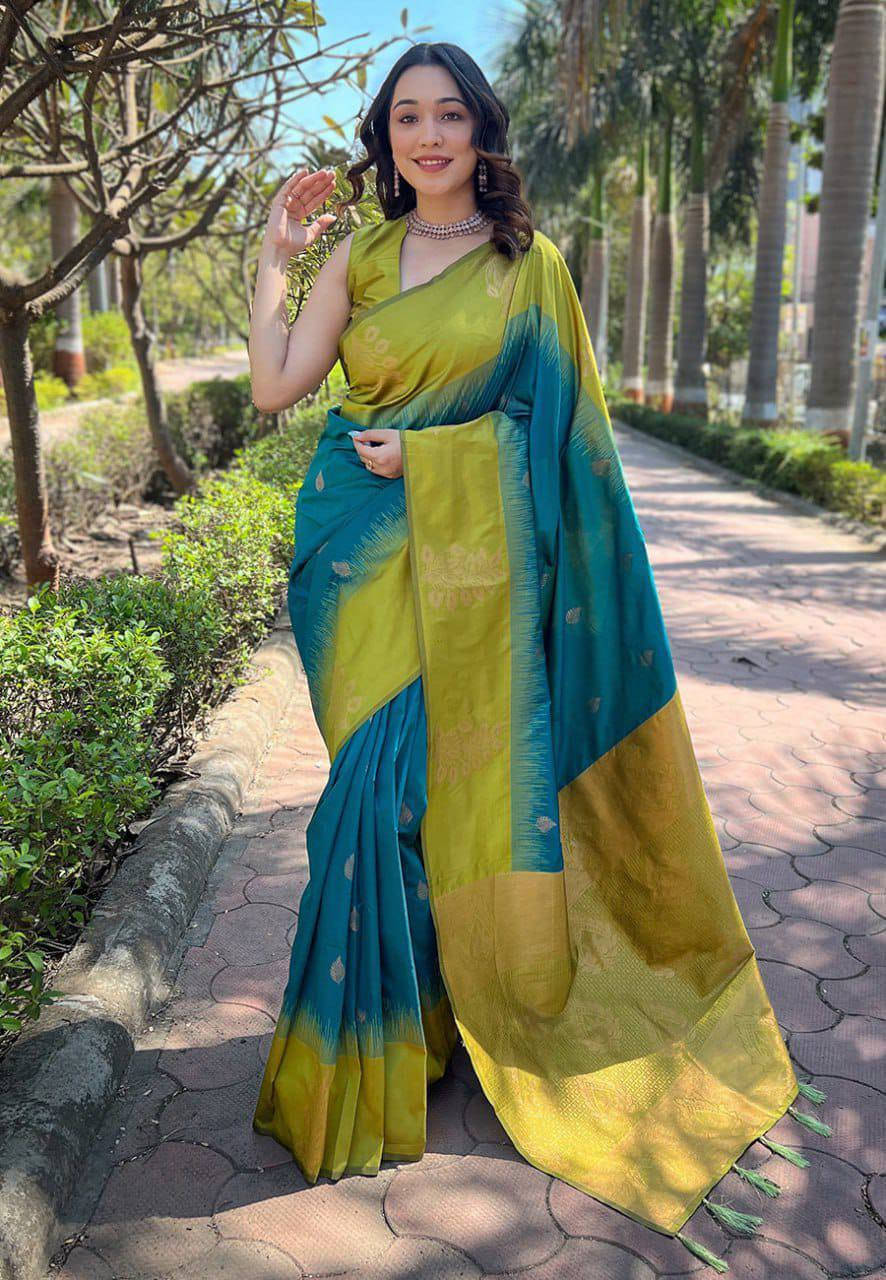 Bansari Textile Cotton Silk Woven Kanjeevaram Sarees With Unstitched Blouse Piece ( Light Green ) Bansari Textile Cotton Silk Woven Kanjeevaram Sarees With Unstitched Blouse Piece ( Light Green )