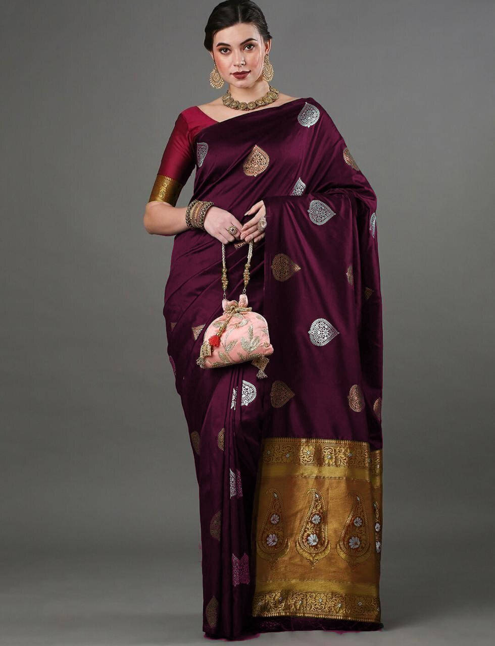Bansari Textile Cotton Silk Woven Regular Saree With Unstitched Blouse Piece ( Purple ) Bansari Textile Cotton Silk Woven Regular Saree With Unstitched Blouse Piece ( Purple )