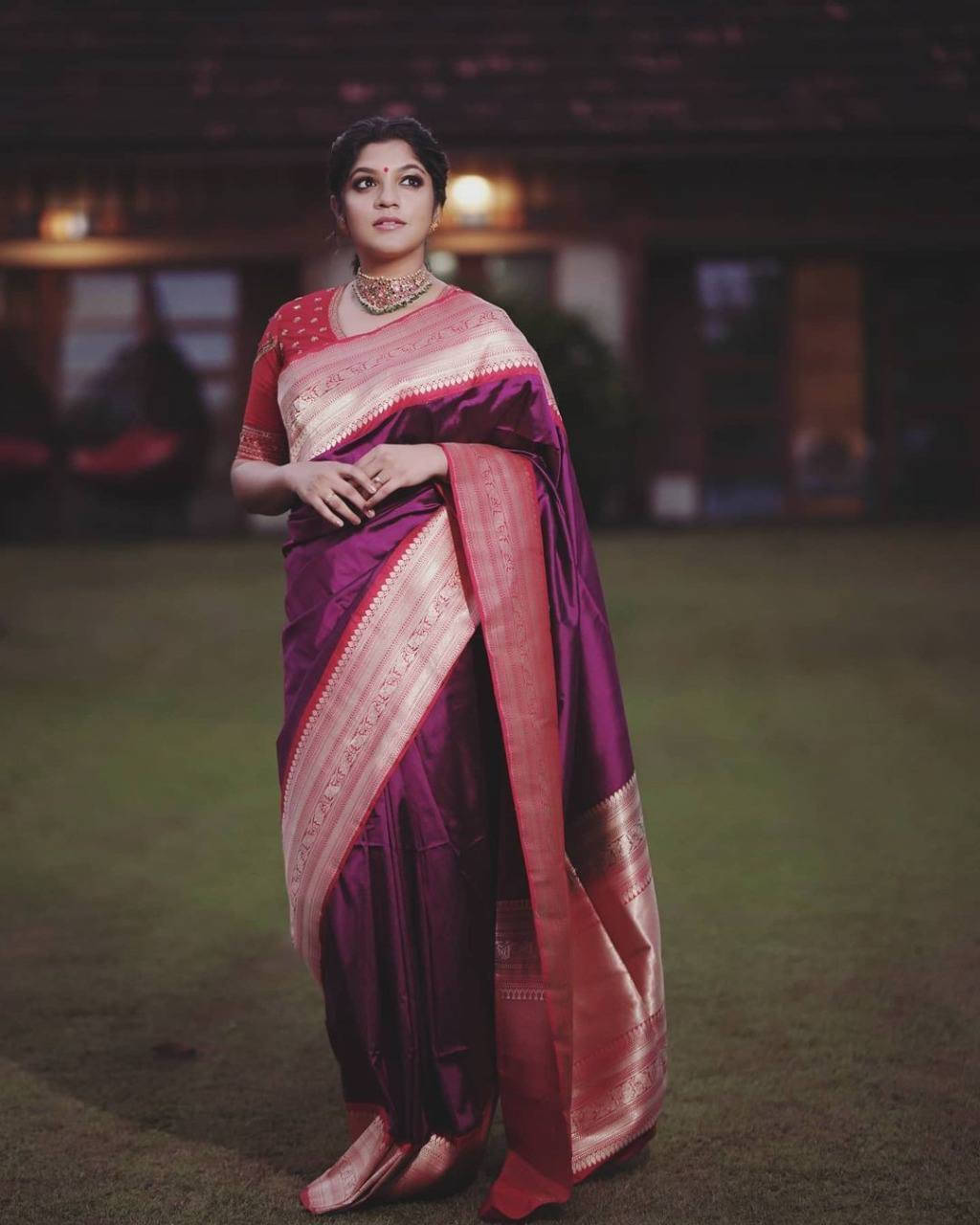 Bansari Textile Cotton Woven Banarasi saree With Unstitched Blouse Piece ( Purple ) Bansari Textile Cotton Woven Banarasi saree With Unstitched Blouse Piece ( Purple )