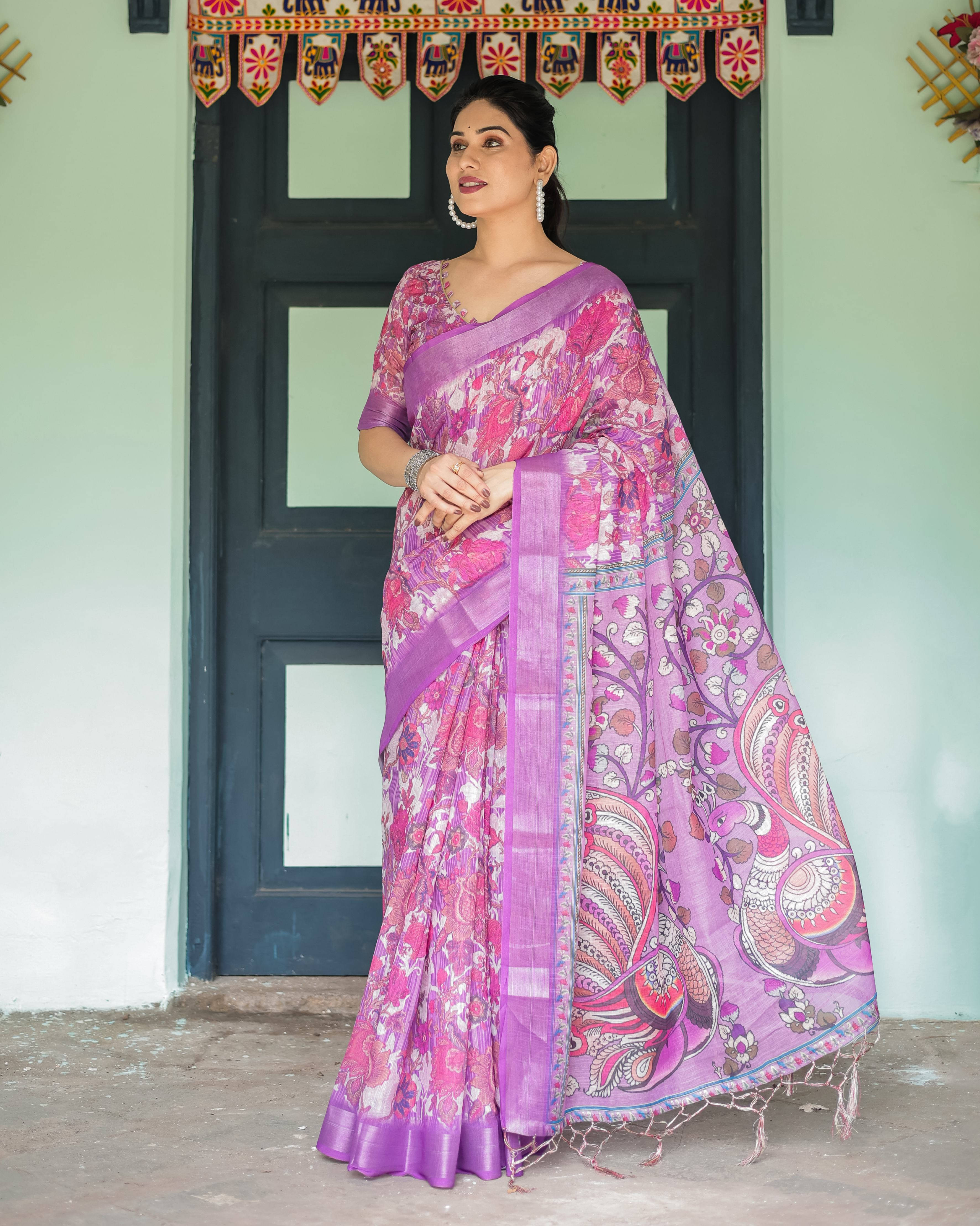    			Bansari Textile Cotton Woven Regular Saree With Unstitched Blouse Piece ( Purple )