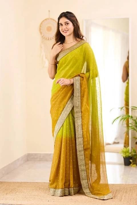 Bansari Textile Georgette Embellished Banarasi saree With Unstitched Blouse Piece ( Mustard ) Bansari Textile Georgette Embellished Banarasi saree With Unstitched Blouse Piece ( Mustard )