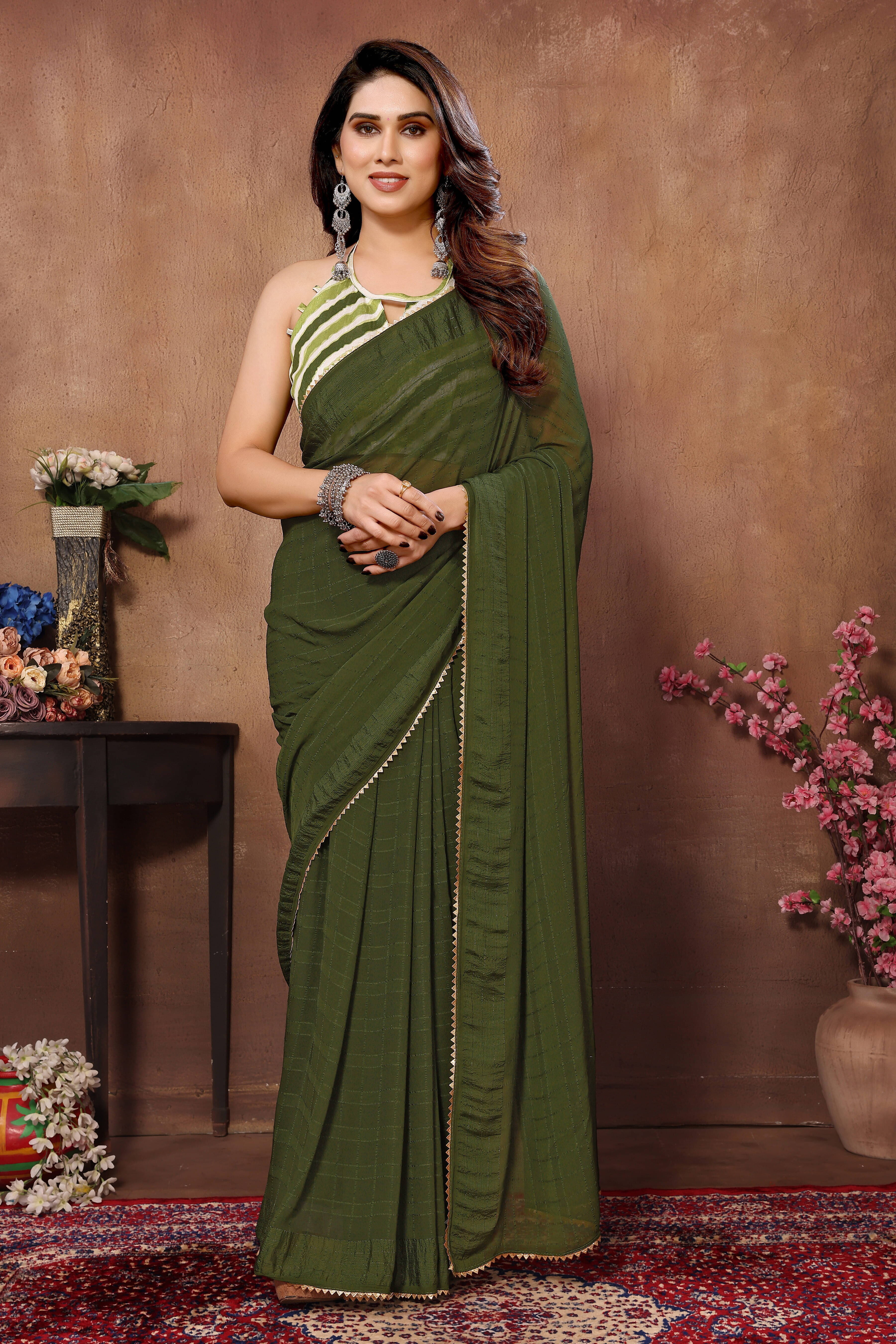     			Bansari Textile Georgette Printed Regular Saree With Unstitched Blouse Piece ( Green )