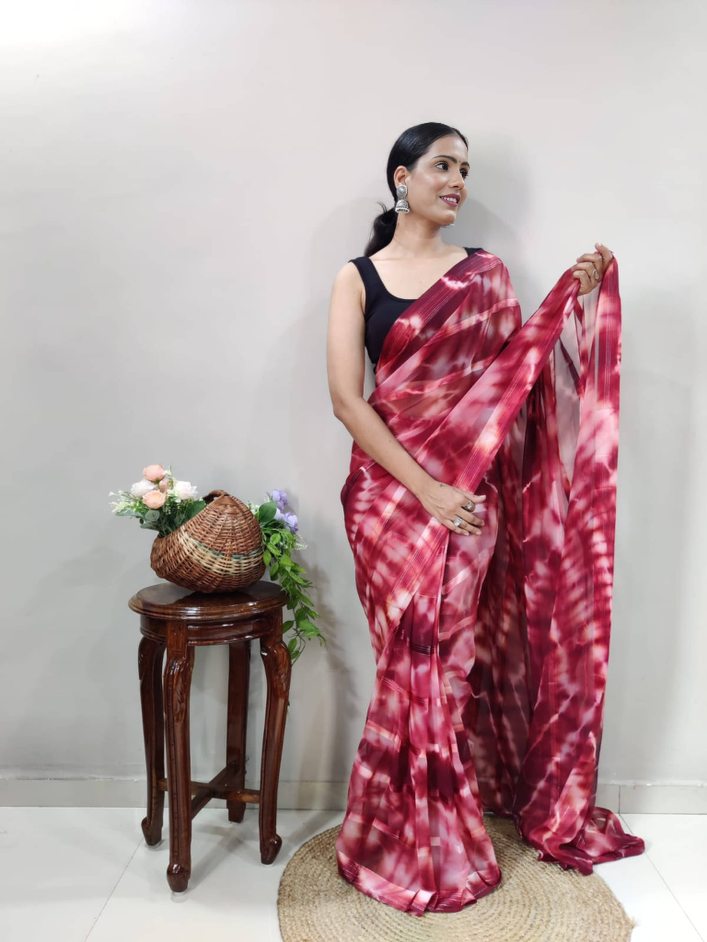    			Bansari Textile Georgette Printed Regular Saree With Unstitched Blouse Piece ( Red )