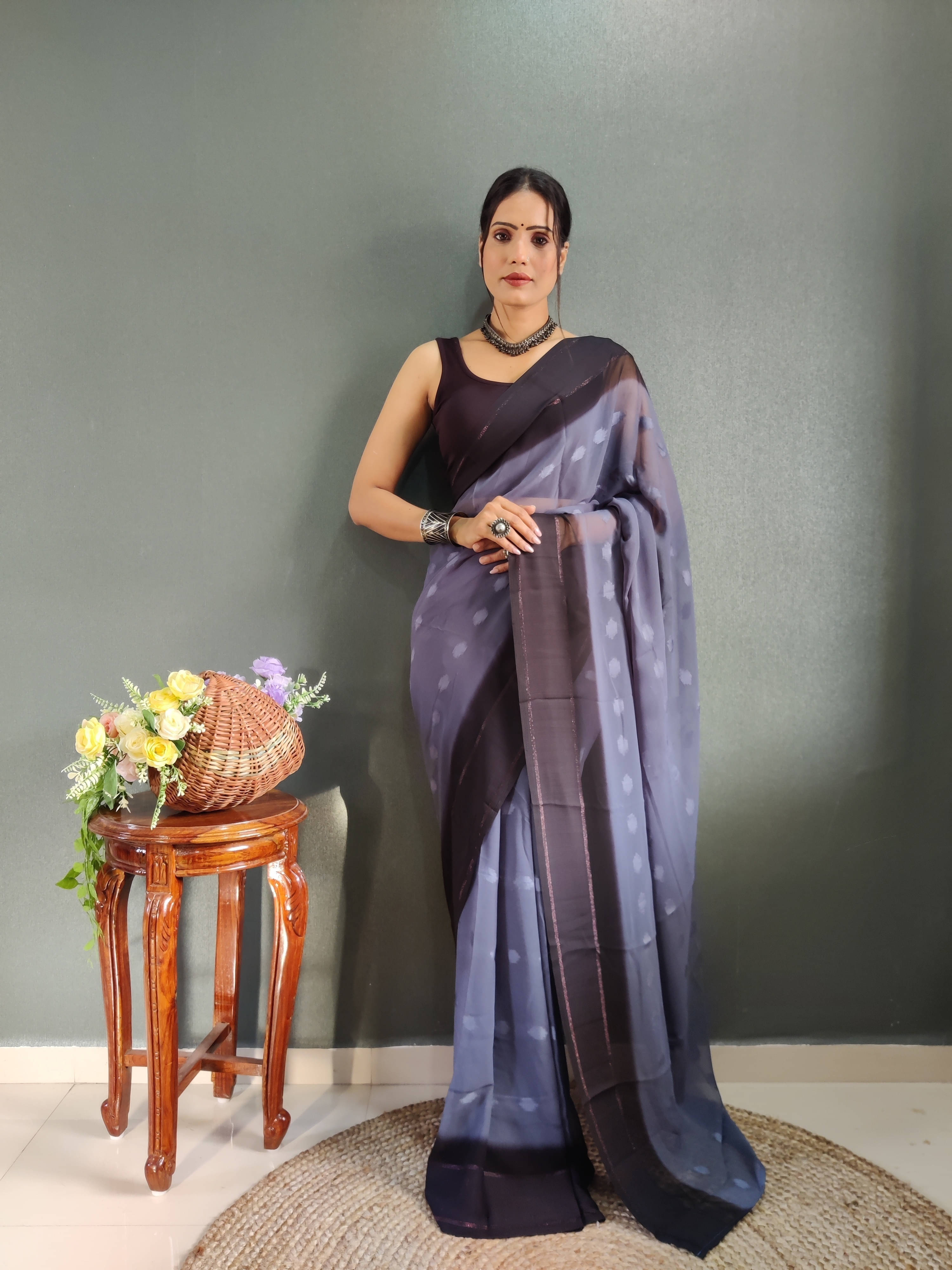 Bansari Textile Georgette Self Design Regular Saree With Unstitched Blouse Piece ( Black ) Bansari Textile Georgette Self Design Regular Saree With Unstitched Blouse Piece ( Black )