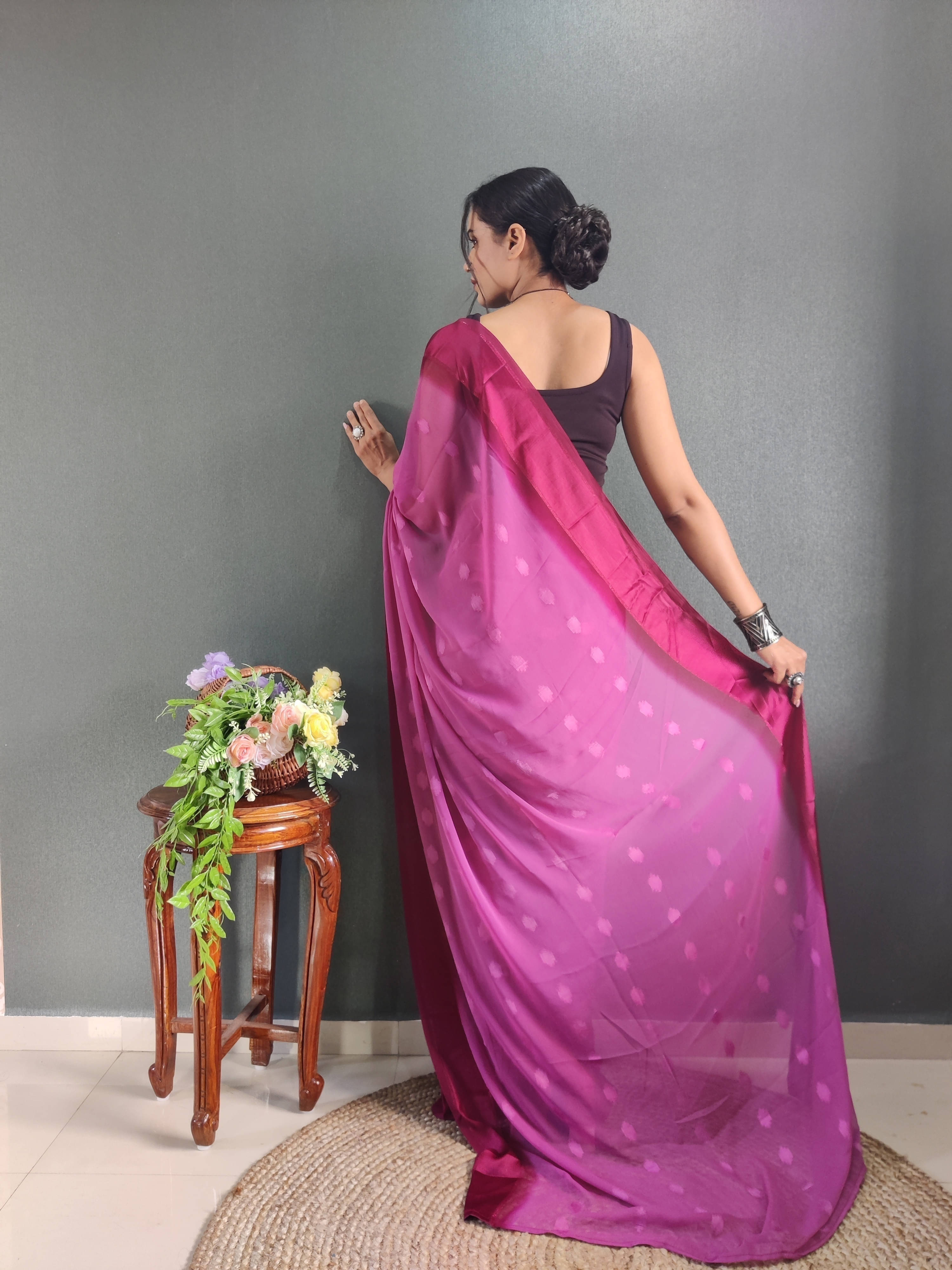     			Bansari Textile Georgette Self Design Regular Saree With Unstitched Blouse Piece ( Pink )