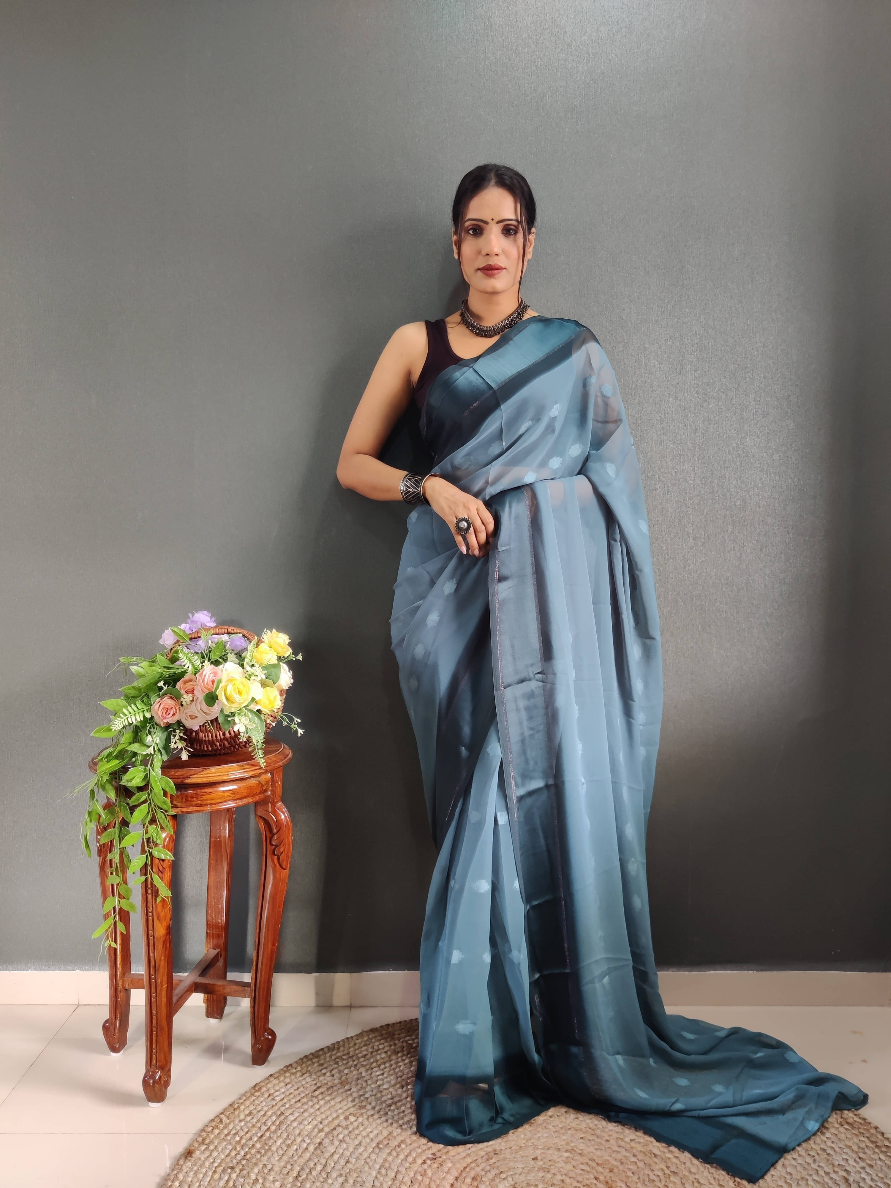 Bansari Textile Georgette Self Design Regular Saree With Unstitched Blouse Piece ( Blue ) Bansari Textile Georgette Self Design Regular Saree With Unstitched Blouse Piece ( Blue )