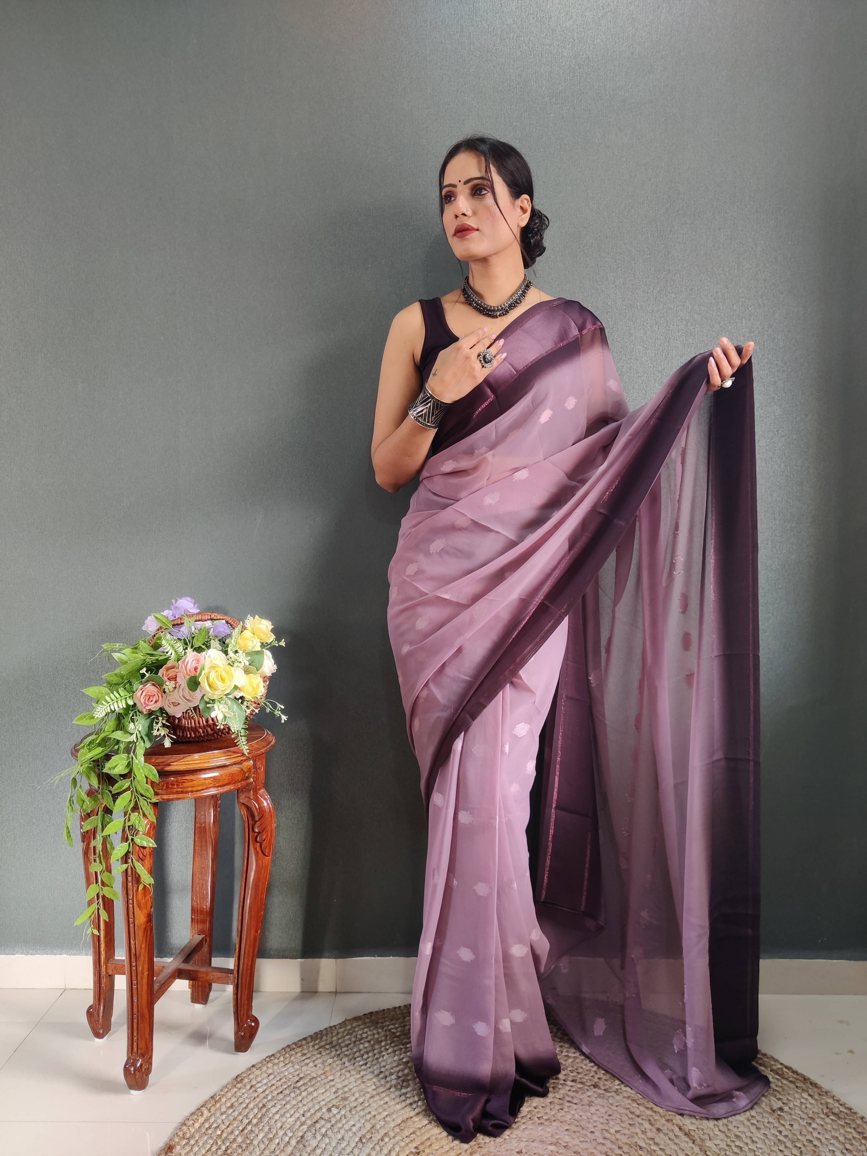 Bansari Textile Georgette Self Design Regular Saree With Unstitched Blouse Piece ( Brown ) Bansari Textile Georgette Self Design Regular Saree With Unstitched Blouse Piece ( Brown )