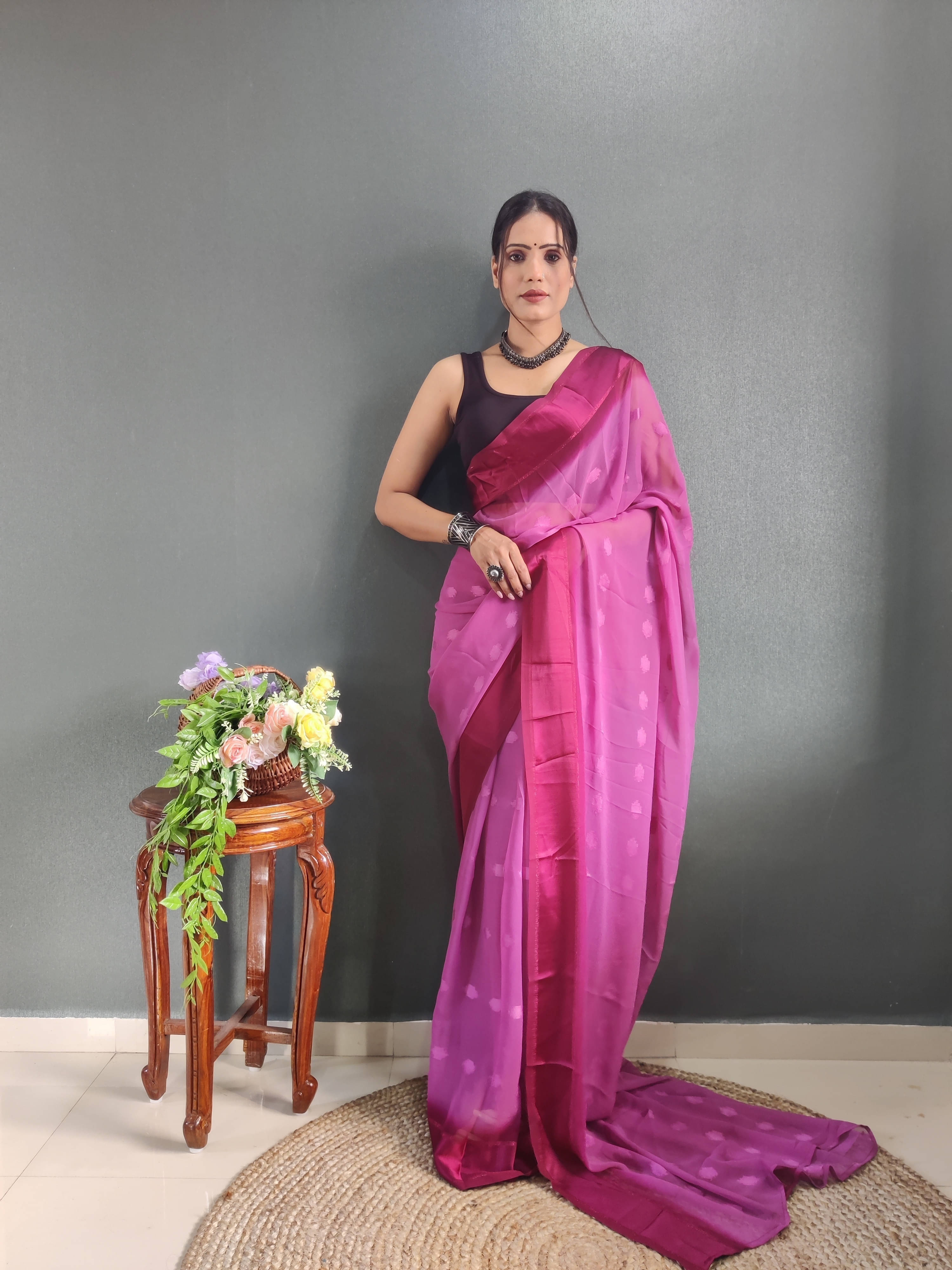 Bansari Textile Georgette Self Design Regular Saree With Unstitched Blouse Piece ( Pink ) Bansari Textile Georgette Self Design Regular Saree With Unstitched Blouse Piece ( Pink )
