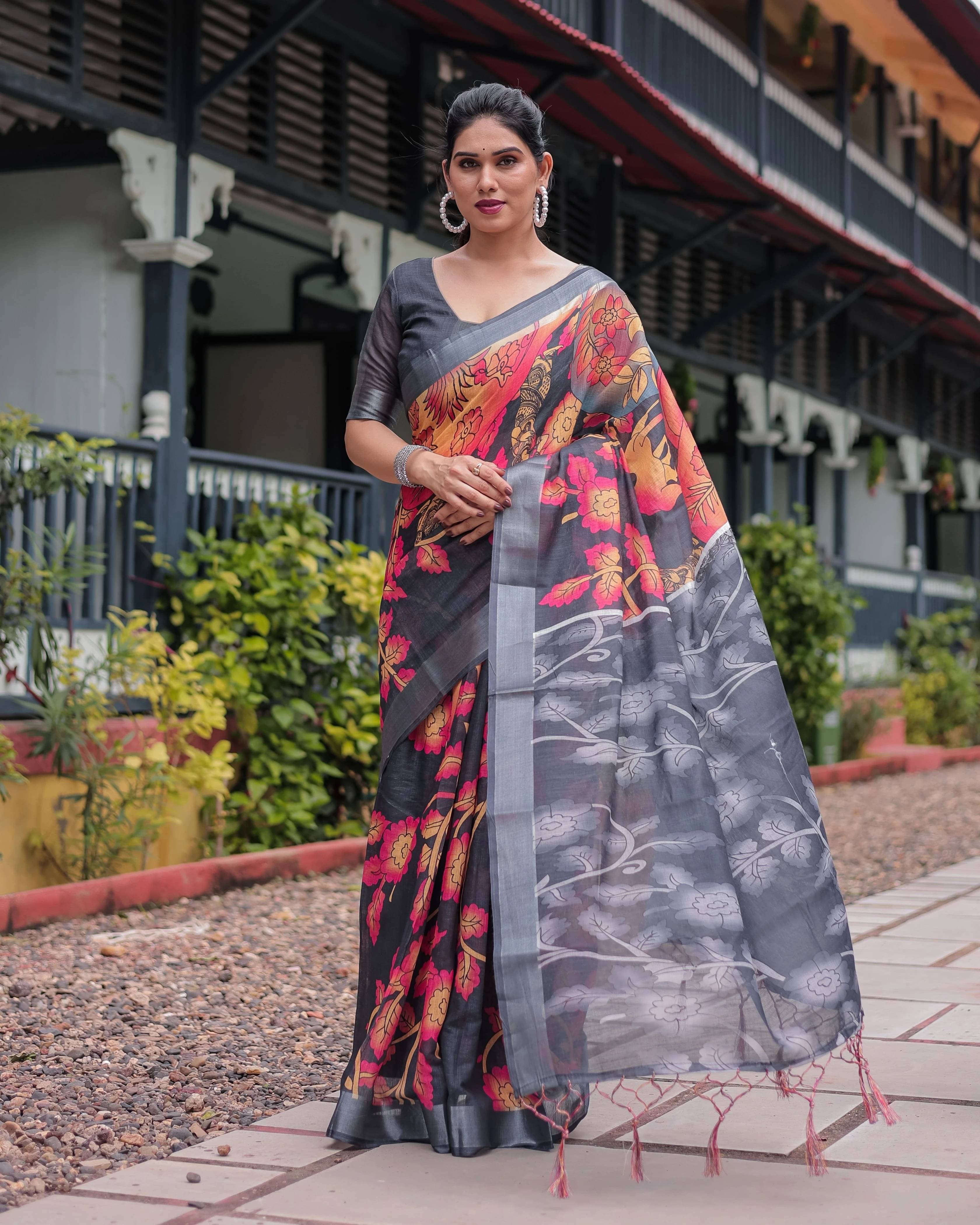 Bansari Textile Jacquard Embroidered Banarasi saree With Unstitched Blouse Piece ( Black ) Bansari Textile Jacquard Embroidered Banarasi saree With Unstitched Blouse Piece ( Black )