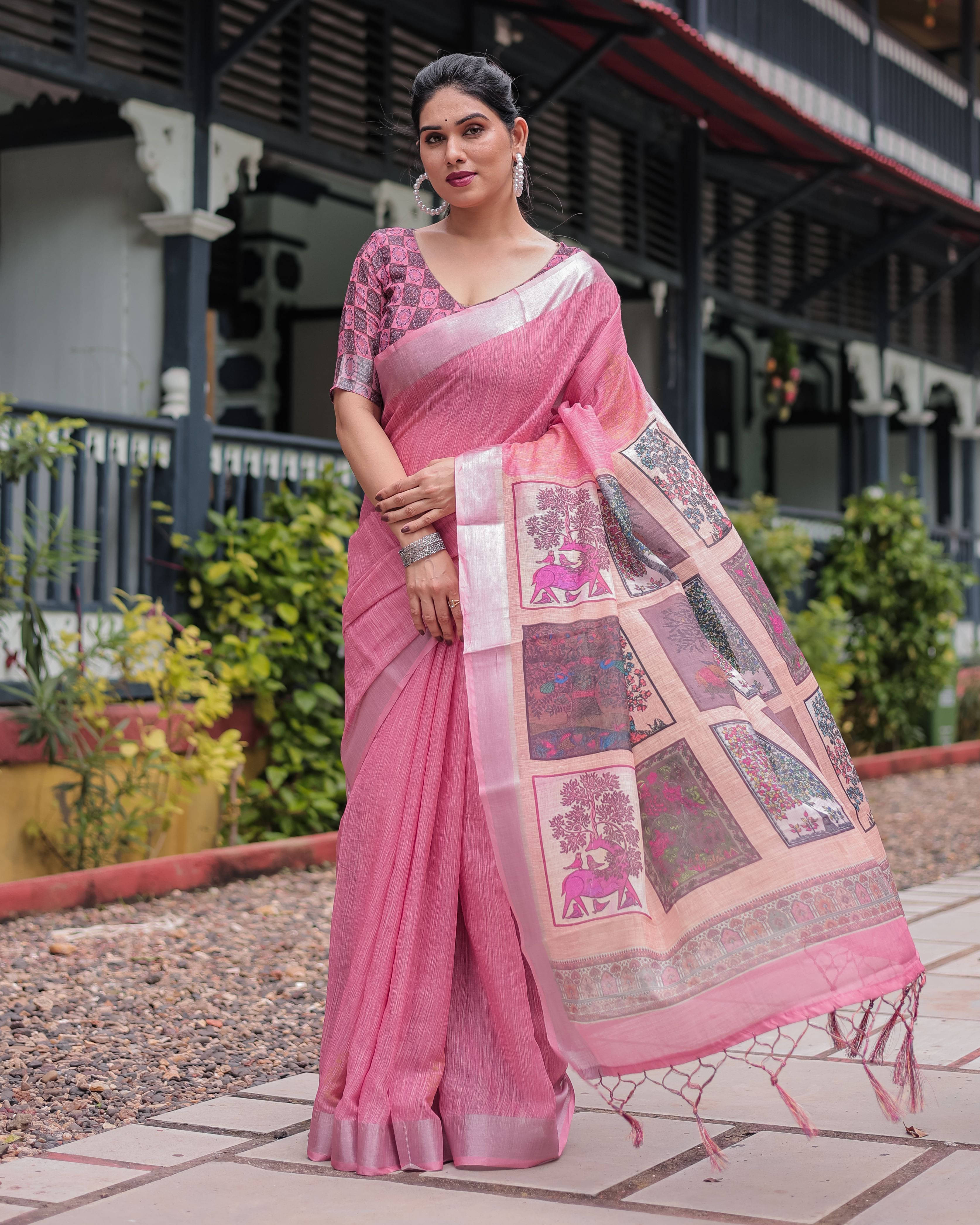 Bansari Textile Jacquard Embroidered Banarasi saree With Unstitched Blouse Piece ( Pink ) Bansari Textile Jacquard Embroidered Banarasi saree With Unstitched Blouse Piece ( Pink )