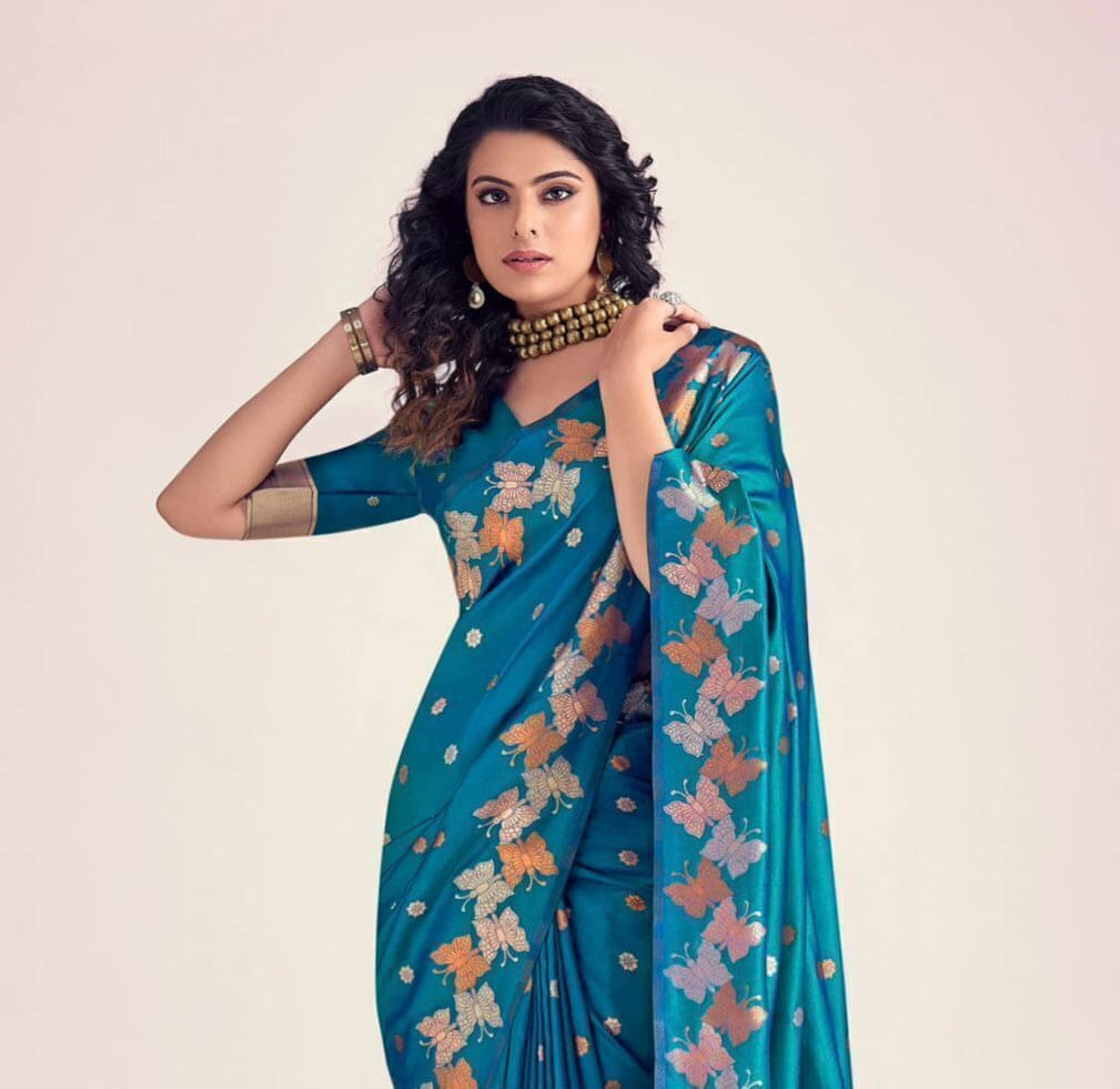     			Bansari Textile Jacquard Embroidered Kanjeevaram Sarees With Unstitched Blouse Piece ( Light Blue )