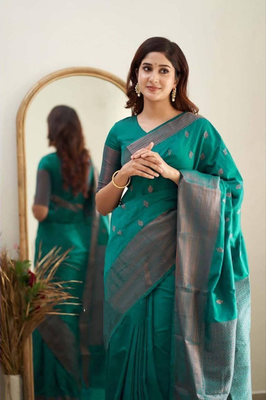    			Bansari Textile Jacquard Embroidered Regular Saree With Unstitched Blouse Piece ( Light Green )