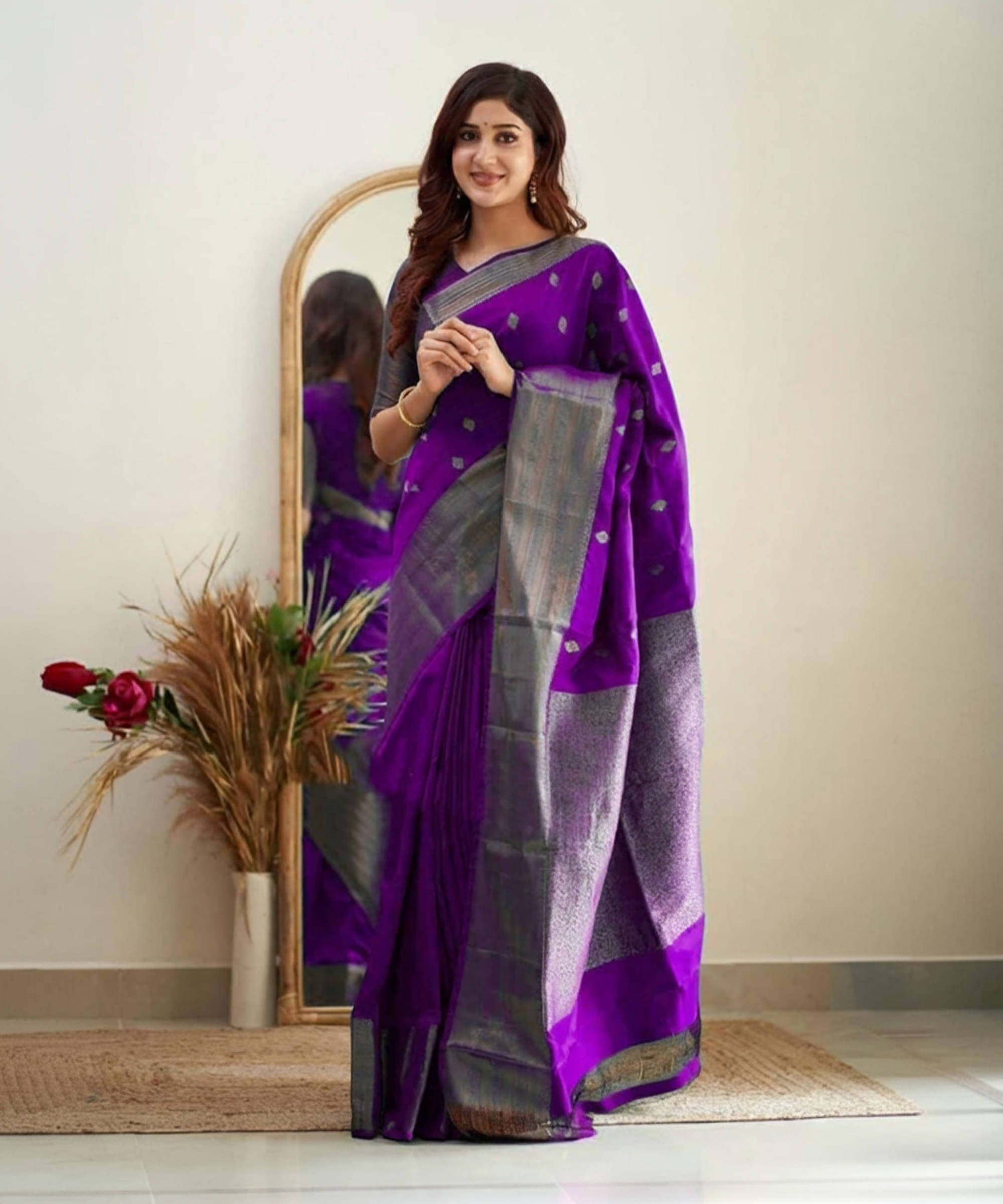 Bansari Textile Jacquard Embroidered Regular Saree With Unstitched Blouse Piece ( Purple ) Bansari Textile Jacquard Embroidered Regular Saree With Unstitched Blouse Piece ( Purple )