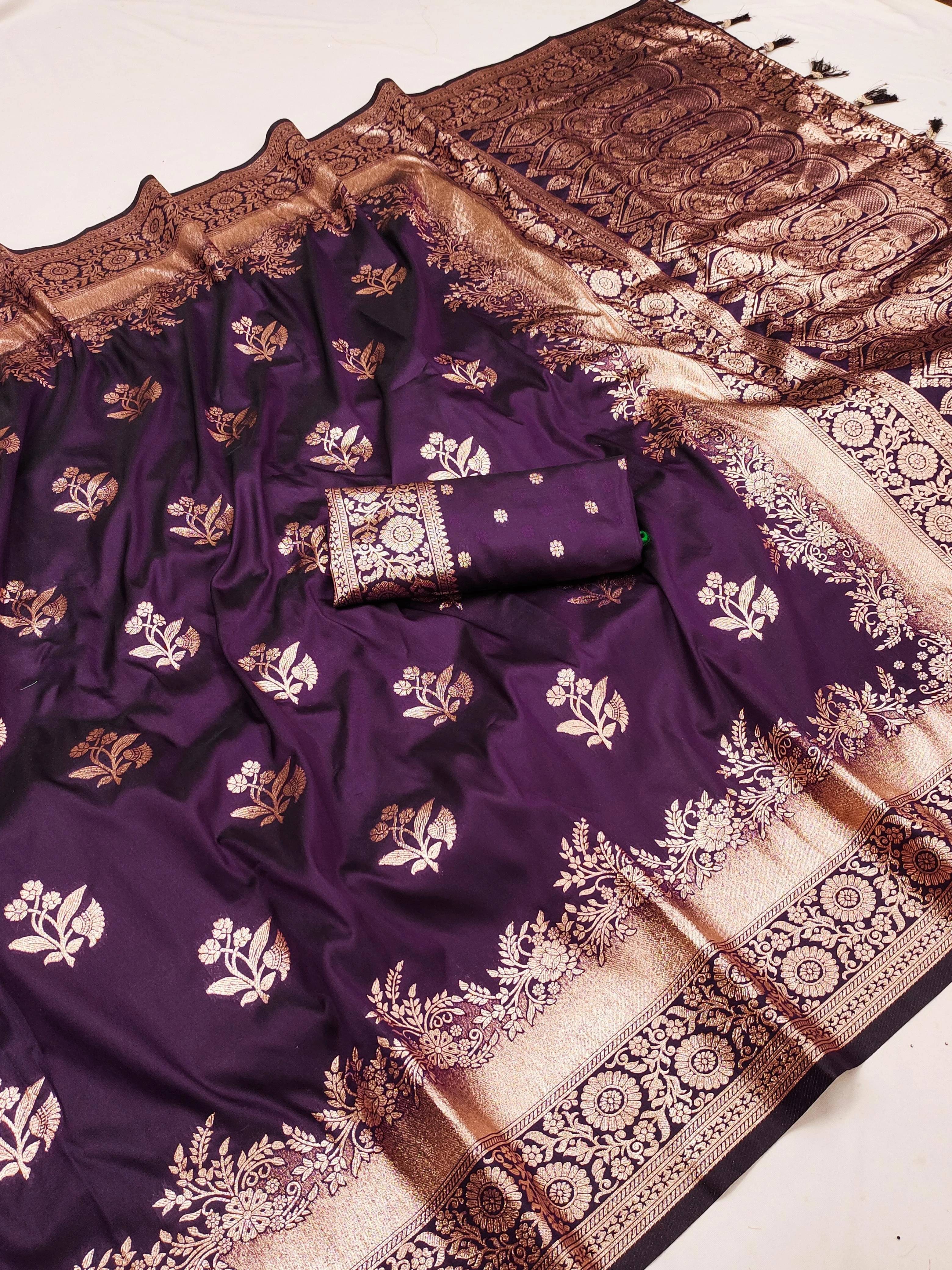 Bansari Textile Jacquard Printed Banarasi saree With Unstitched Blouse Piece ( Magenta ) Bansari Textile Jacquard Printed Banarasi saree With Unstitched Blouse Piece ( Magenta )