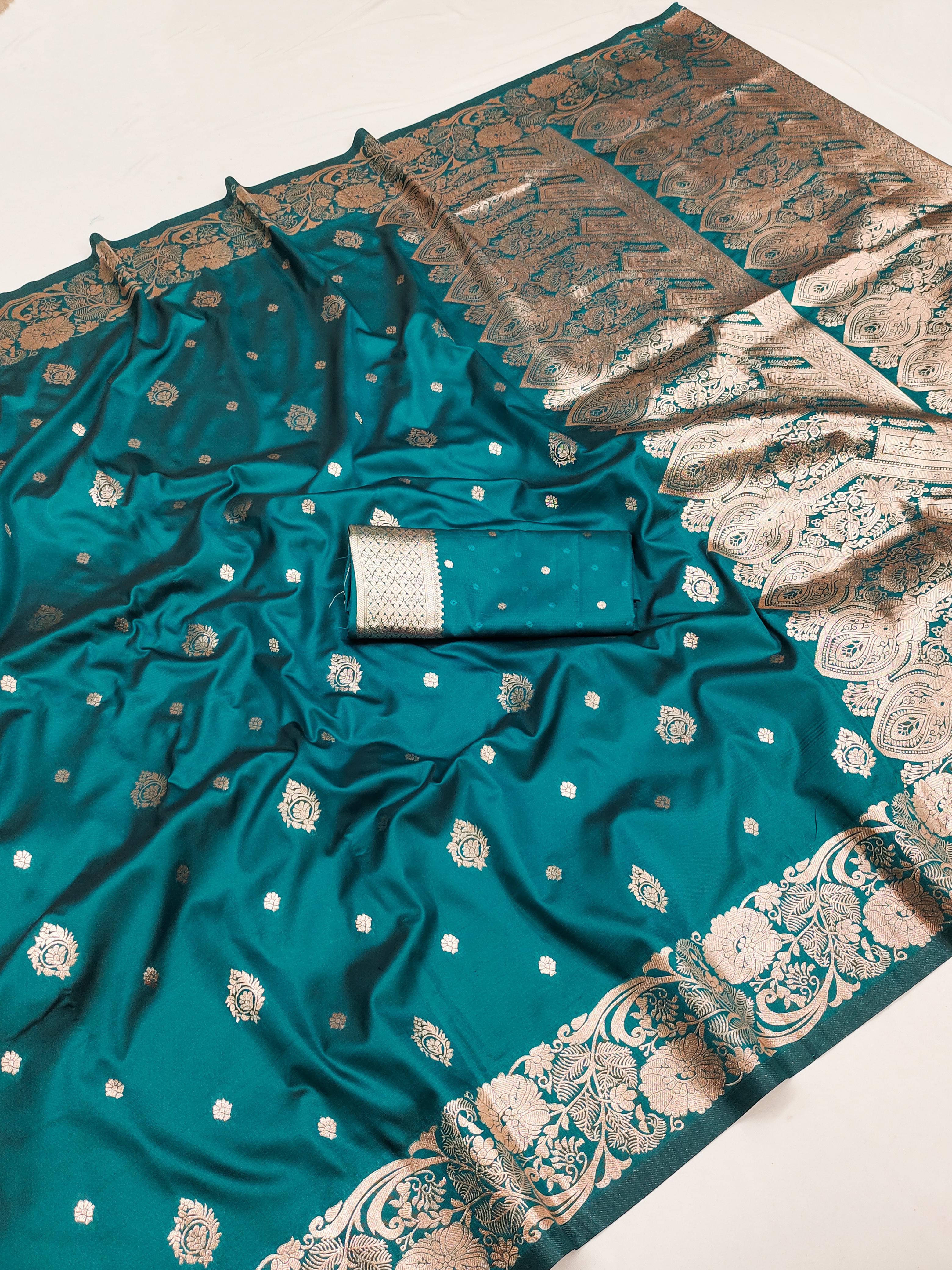 Bansari Textile Jacquard Printed Banarasi saree With Unstitched Blouse Piece ( Light Blue ) Bansari Textile Jacquard Printed Banarasi saree With Unstitched Blouse Piece ( Light Blue )