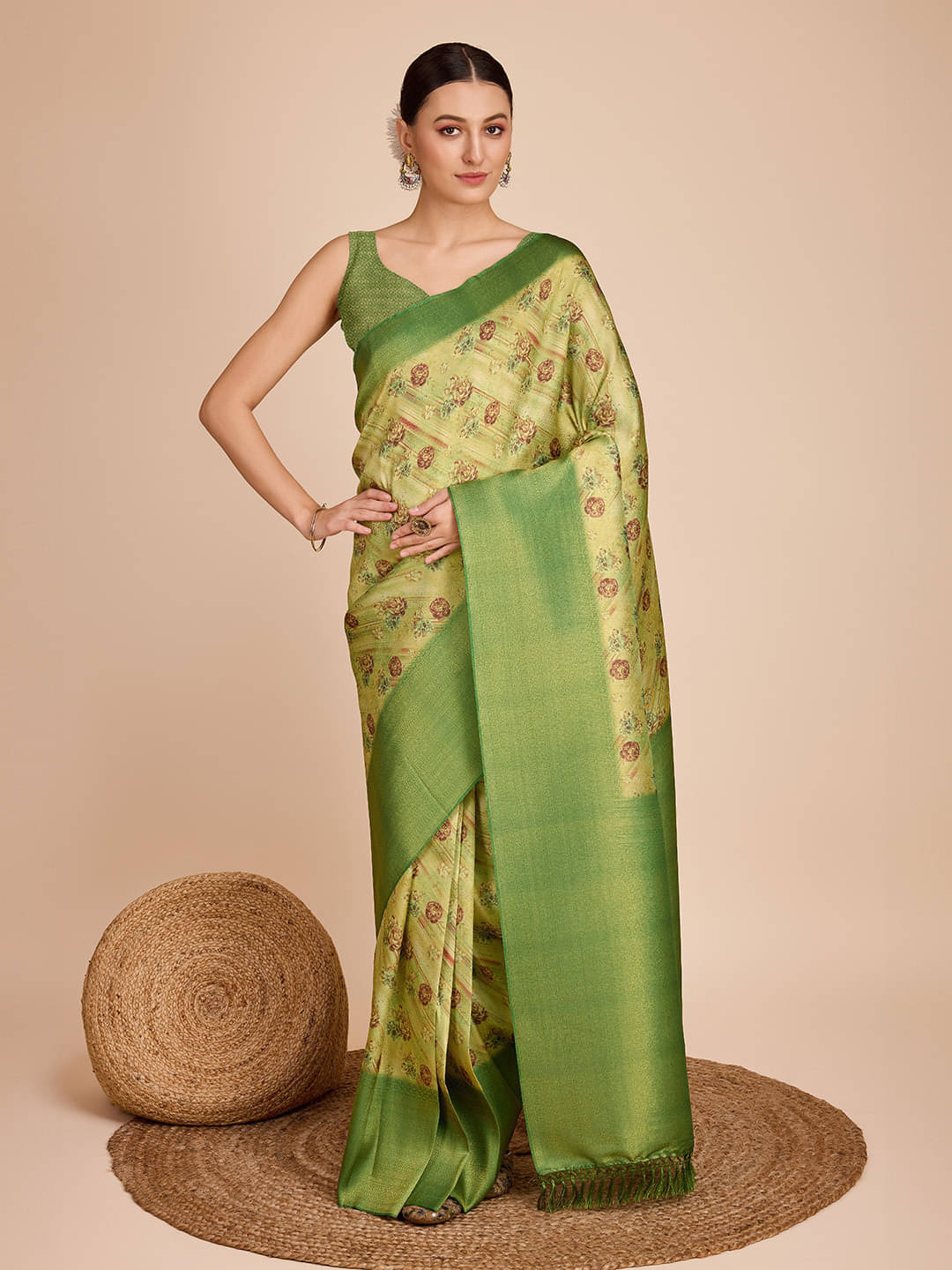 Bansari Textile Jacquard Printed Banarasi saree With Unstitched Blouse Piece ( Green ) Bansari Textile Jacquard Printed Banarasi saree With Unstitched Blouse Piece ( Green )