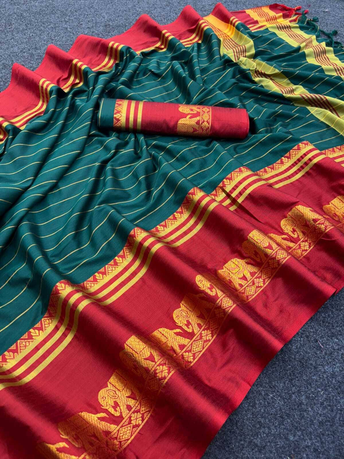     			Bansari Textile Jacquard Printed Banarasi saree With Unstitched Blouse Piece ( Green )