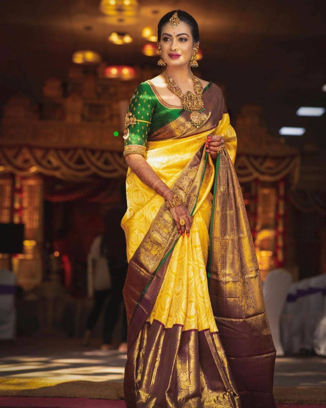     			Bansari Textile Jacquard Printed Regular Saree With Unstitched Blouse Piece ( Yellow )