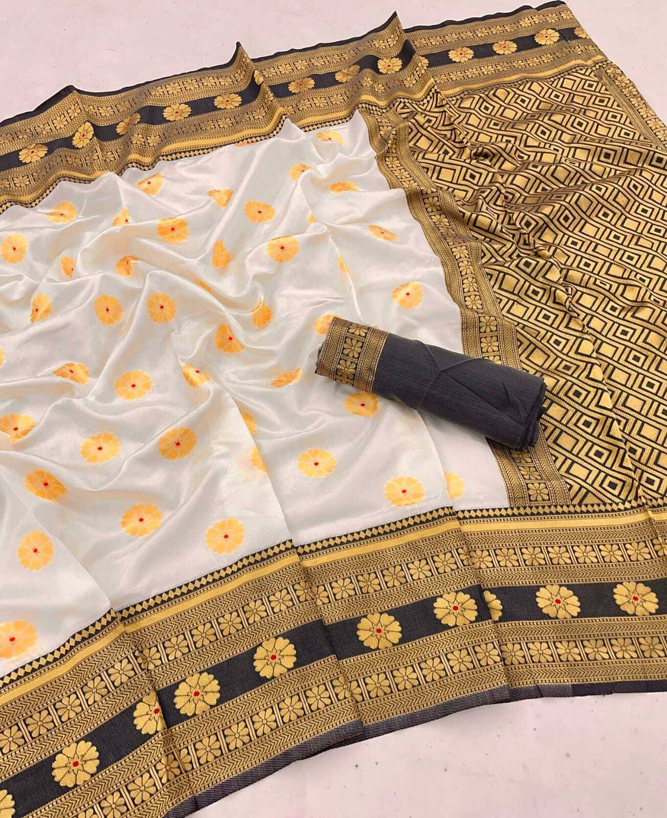     			Bansari Textile Jacquard Printed Regular Saree With Unstitched Blouse Piece ( Cream )
