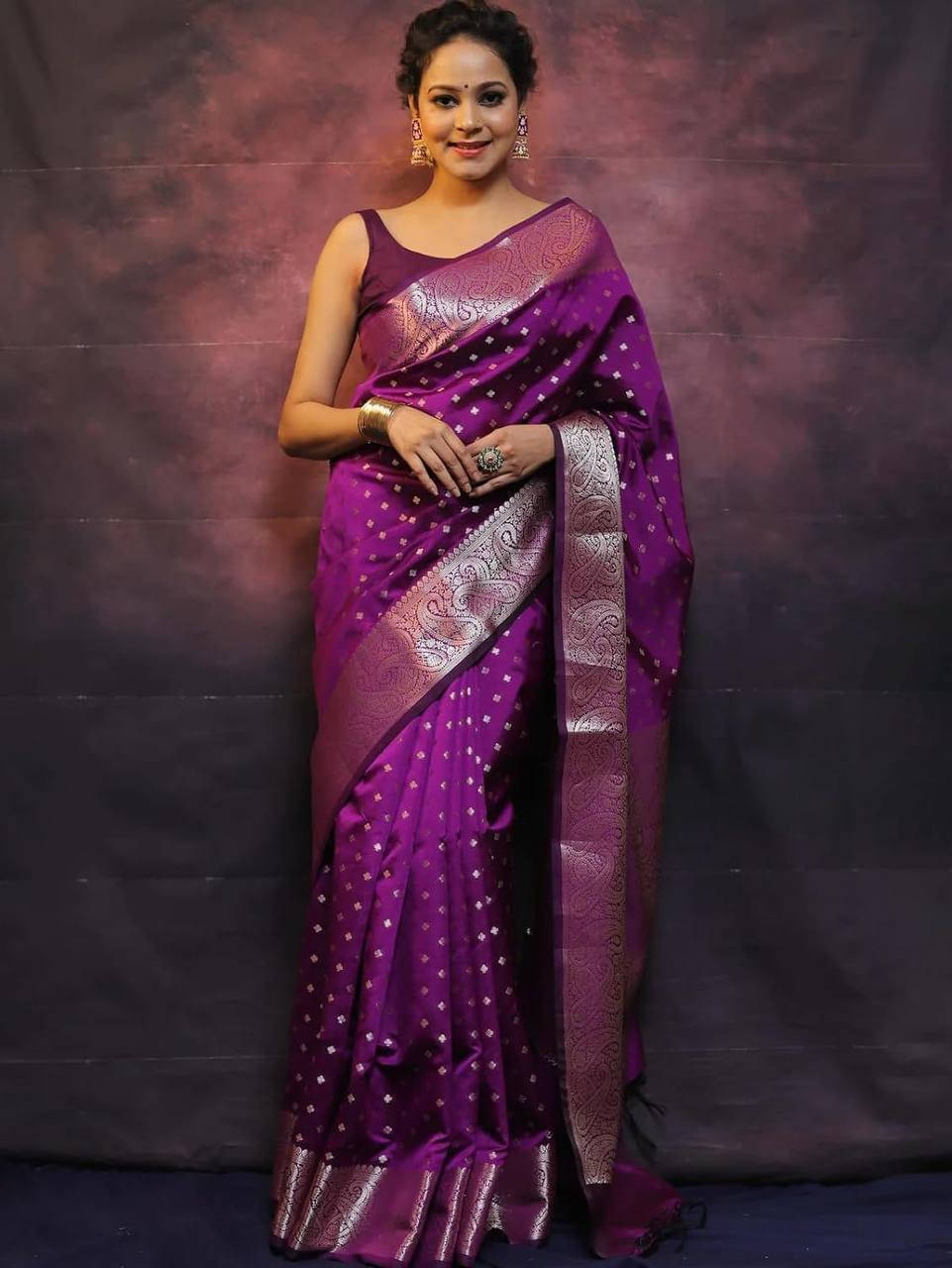 Bansari Textile Jacquard Self Design Kanjeevaram Sarees With Unstitched Blouse Piece ( Purple ) Bansari Textile Jacquard Self Design Kanjeevaram Sarees With Unstitched Blouse Piece ( Purple )