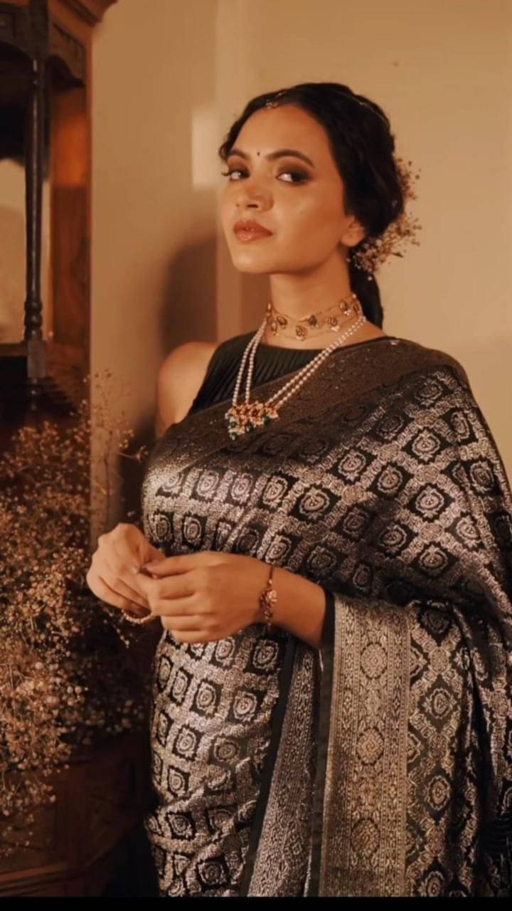     			Bansari Textile Jacquard Self Design Kanjeevaram Sarees With Unstitched Blouse Piece ( Black )