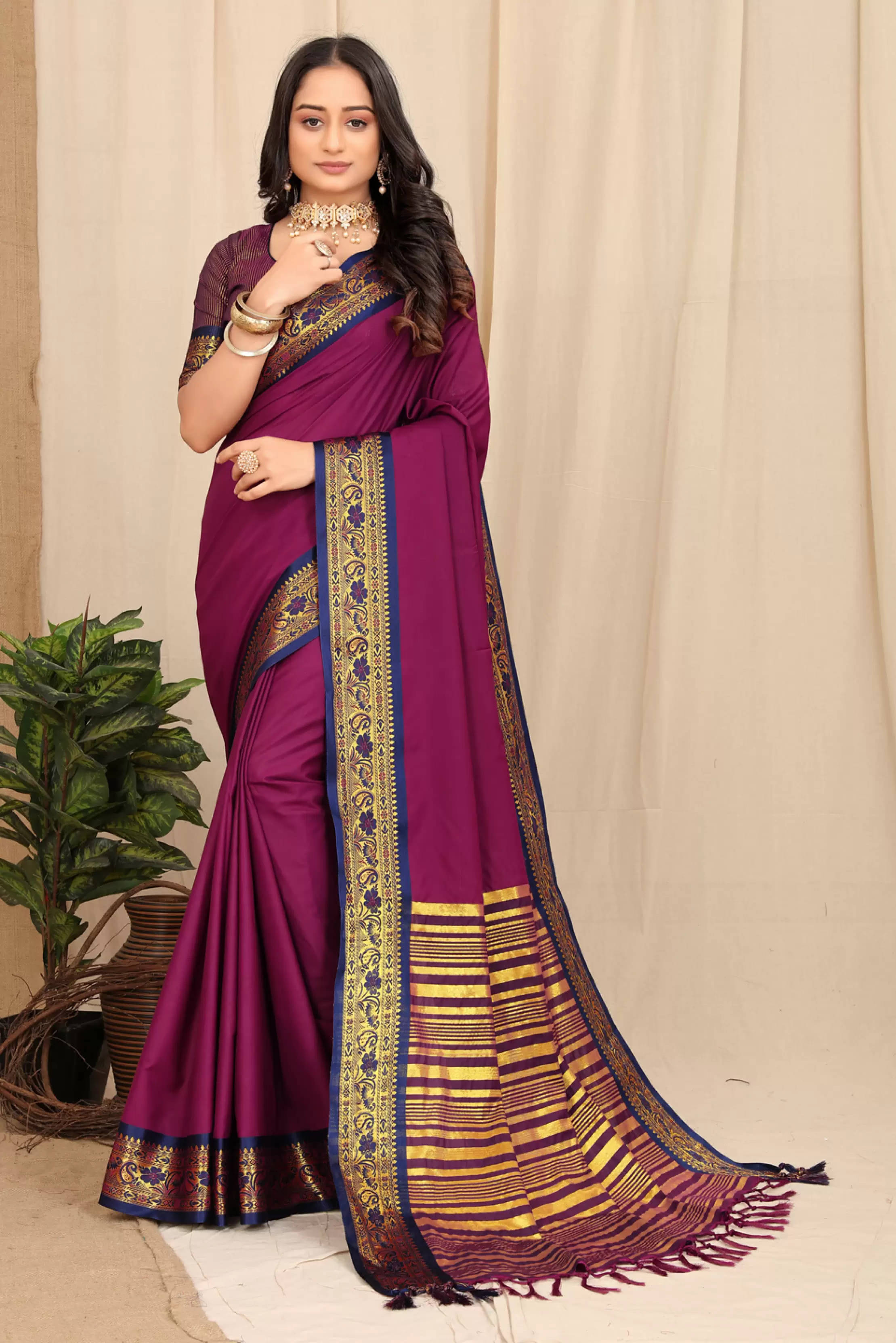 Bansari Textile Jacquard Self Design Banarasi saree With Unstitched Blouse Piece ( Purple ) Bansari Textile Jacquard Self Design Banarasi saree With Unstitched Blouse Piece ( Purple )