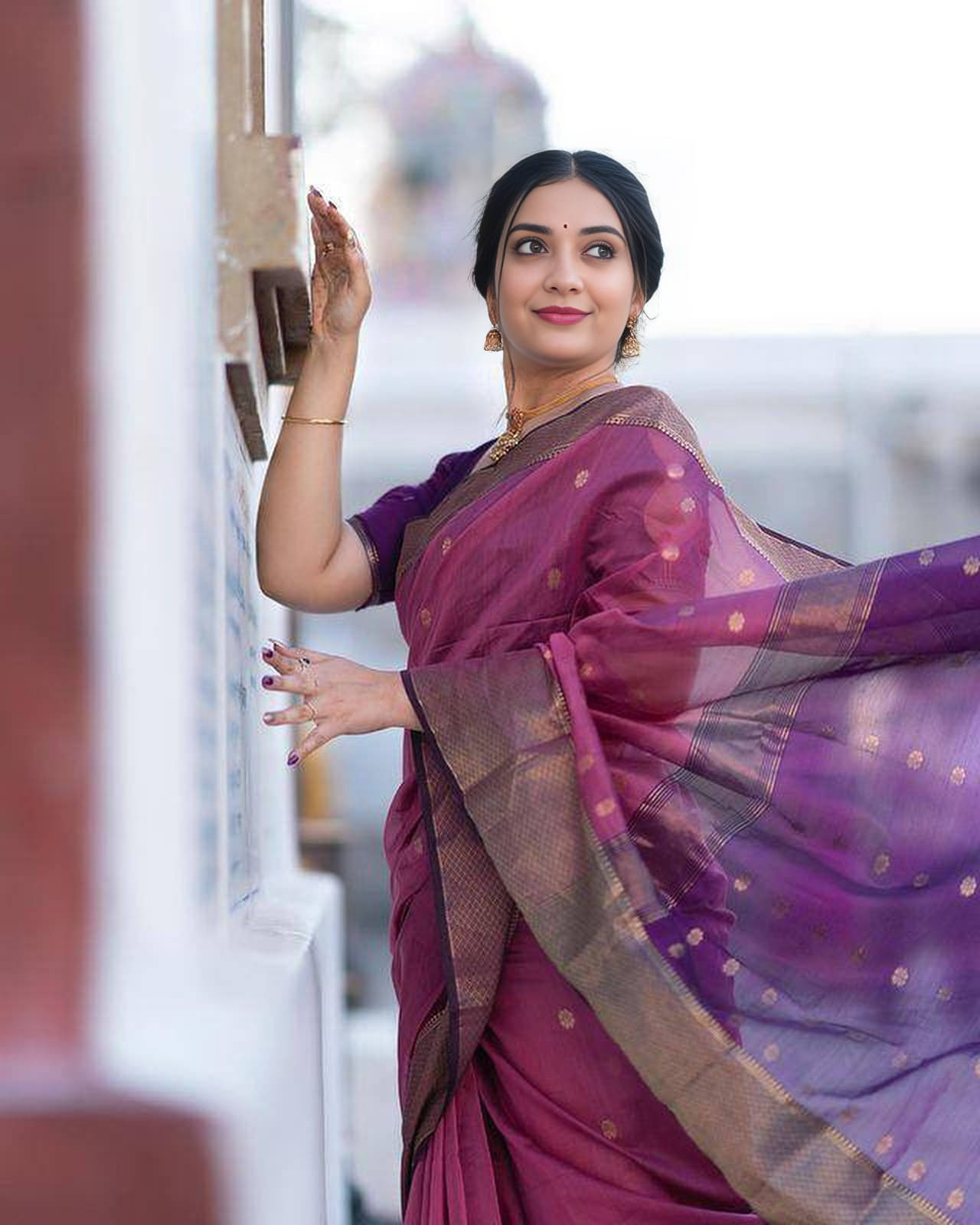     			Bansari Textile Jacquard Self Design Kanjeevaram Sarees With Unstitched Blouse Piece ( Purple )