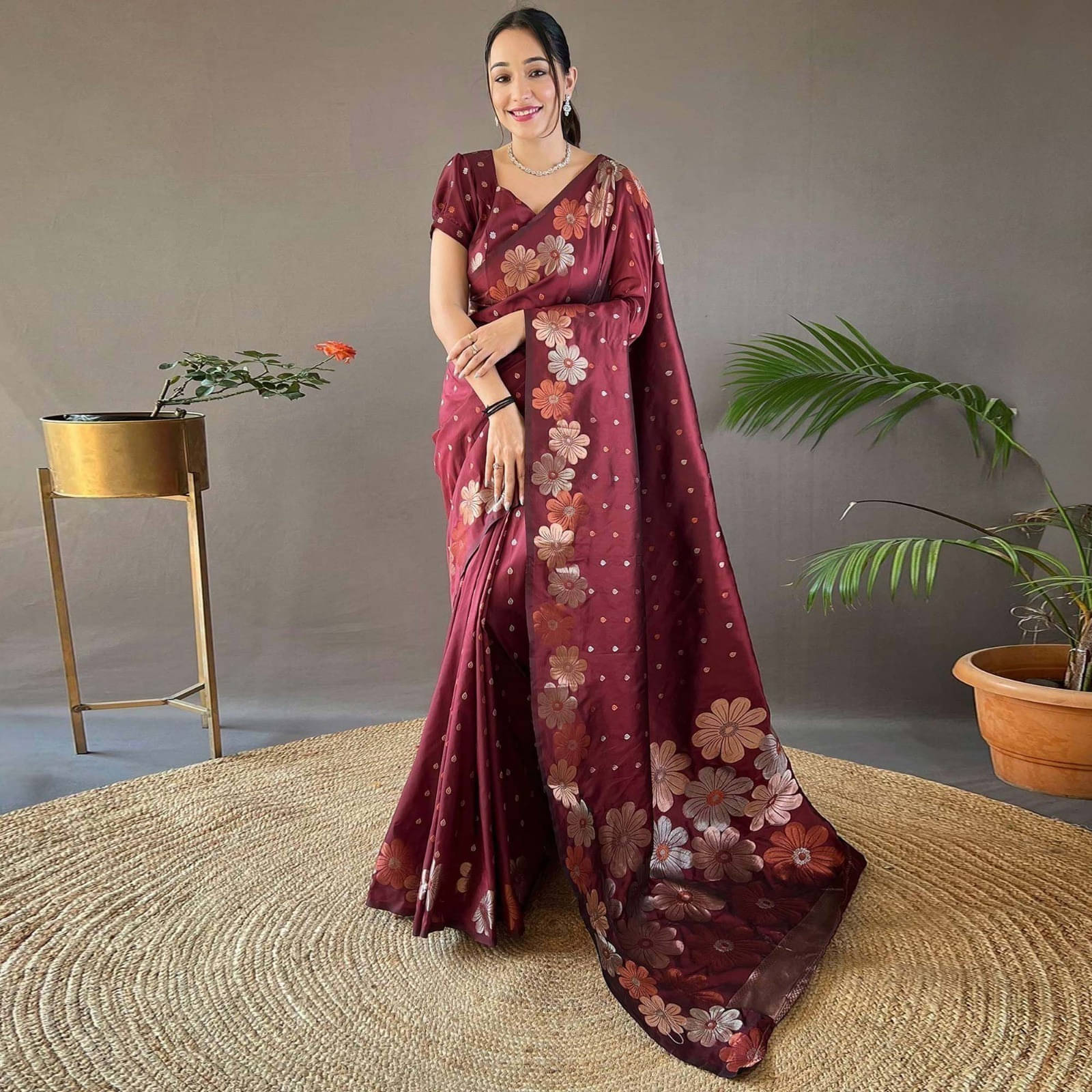Bansari Textile Jacquard Self Design Kanjeevaram Sarees With Unstitched Blouse Piece ( Maroon ) Bansari Textile Jacquard Self Design Kanjeevaram Sarees With Unstitched Blouse Piece ( Maroon )