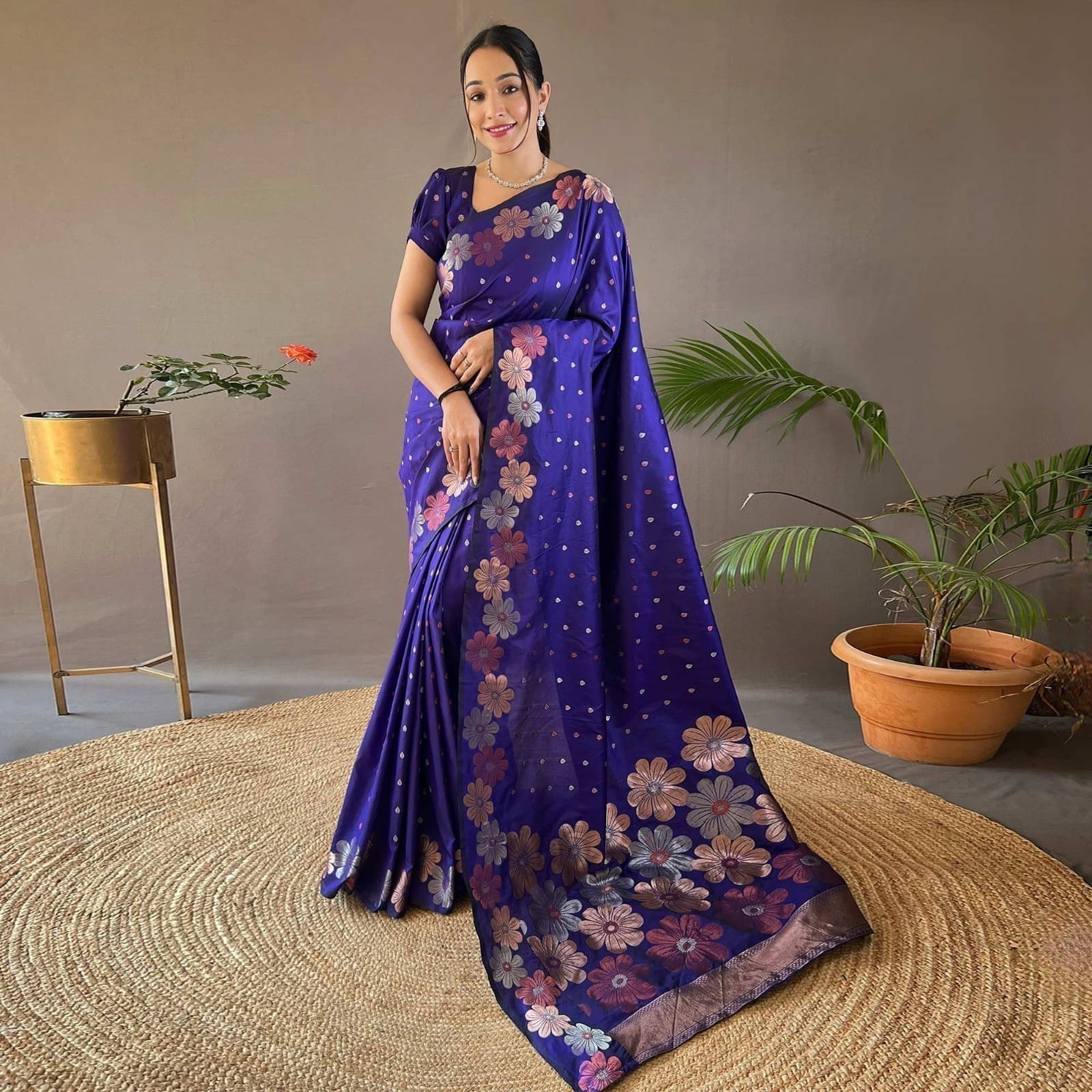 Bansari Textile Jacquard Self Design Kanjeevaram Sarees With Unstitched Blouse Piece ( Blue ) Bansari Textile Jacquard Self Design Kanjeevaram Sarees With Unstitched Blouse Piece ( Blue )