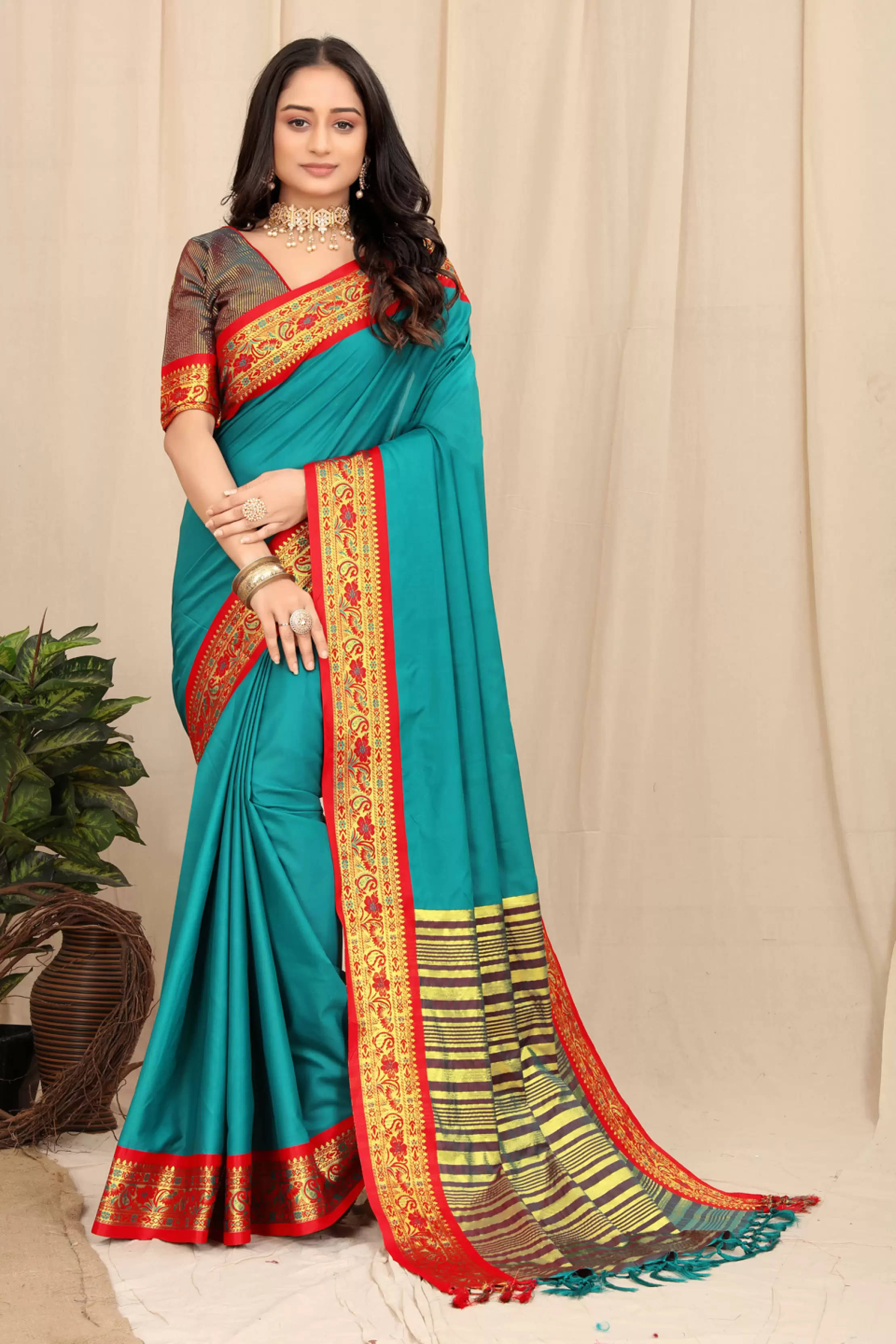     			Bansari Textile Jacquard Self Design Banarasi saree With Unstitched Blouse Piece ( Light Green )
