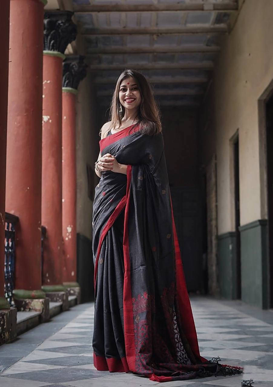     			Bansari Textile Jacquard Self Design Kanjeevaram Sarees With Unstitched Blouse Piece ( Black )