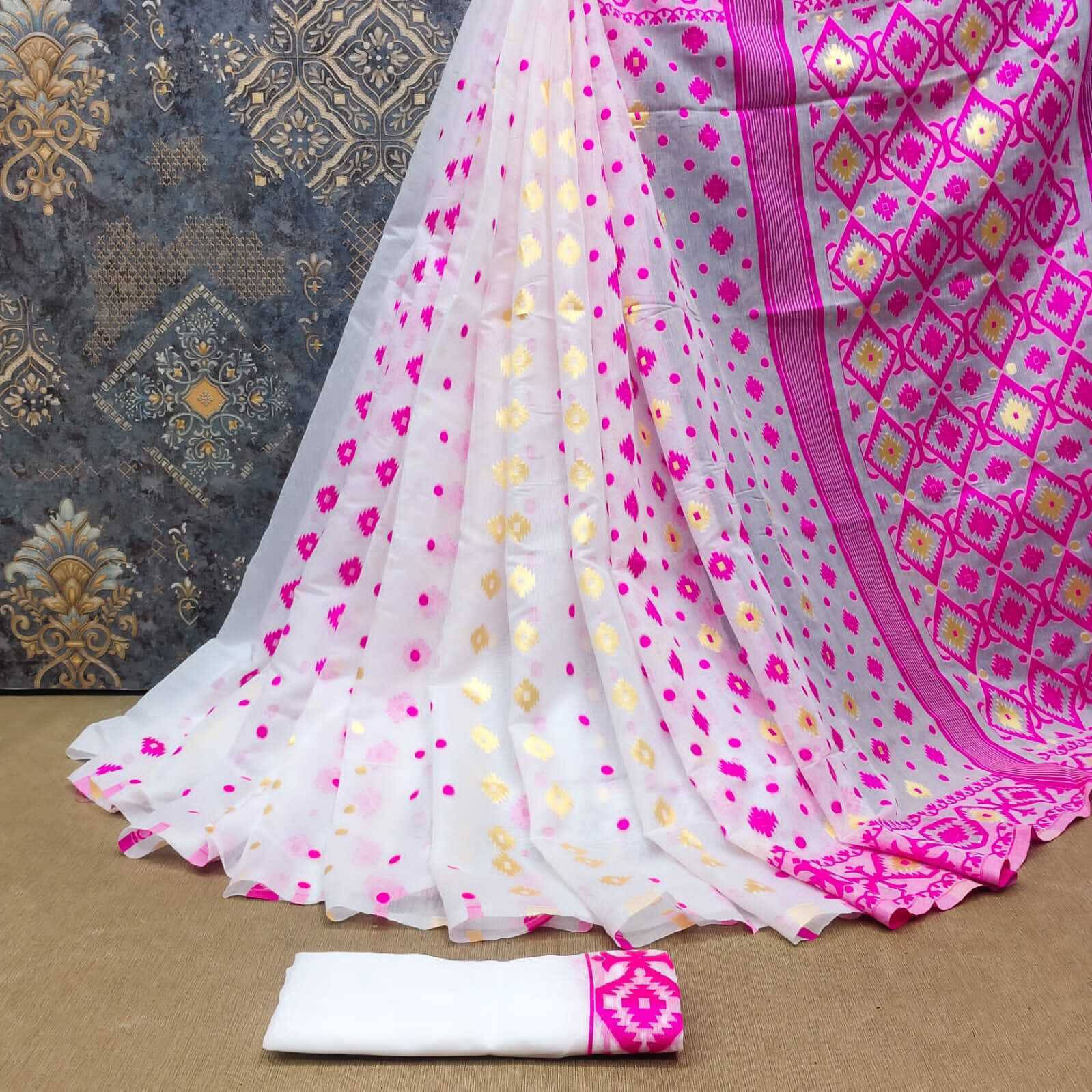 Bansari Textile Jacquard Self Design Banarasi saree With Unstitched Blouse Piece ( Pink ) Bansari Textile Jacquard Self Design Banarasi saree With Unstitched Blouse Piece ( Pink )