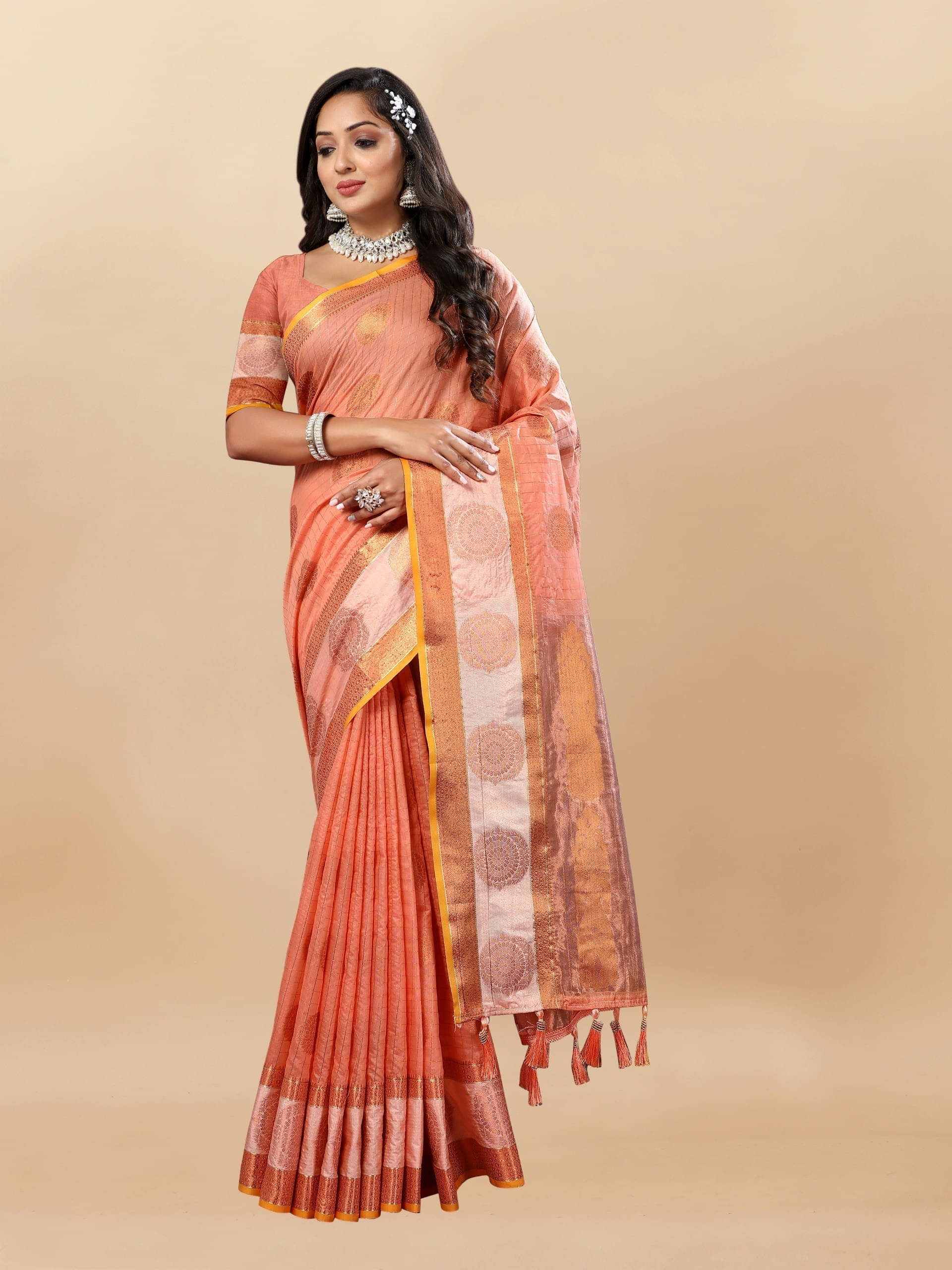 Bansari Textile Jacquard Self Design Paithani Sarees With Unstitched Blouse Piece ( Orange ) Bansari Textile Jacquard Self Design Paithani Sarees With Unstitched Blouse Piece ( Orange )