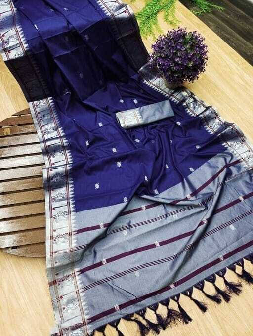     			Bansari Textile Jacquard Woven Banarasi saree With Unstitched Blouse Piece ( Blue )