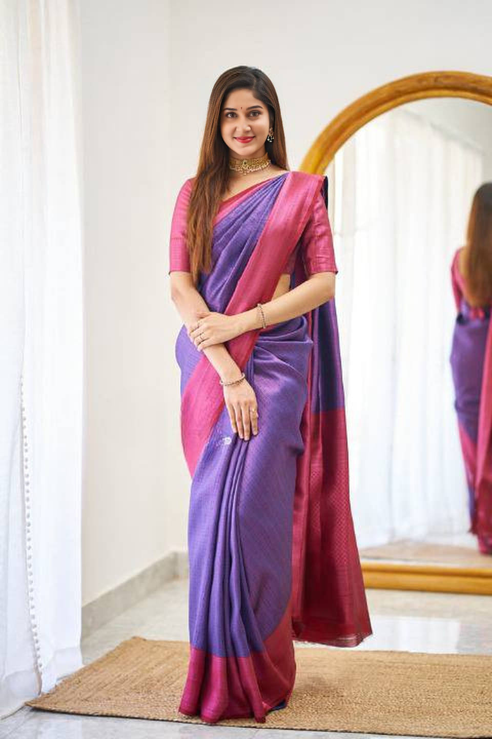 Bansari Textile Jacquard Woven Banarasi saree With Unstitched Blouse Piece ( Purple ) Bansari Textile Jacquard Woven Banarasi saree With Unstitched Blouse Piece ( Purple )