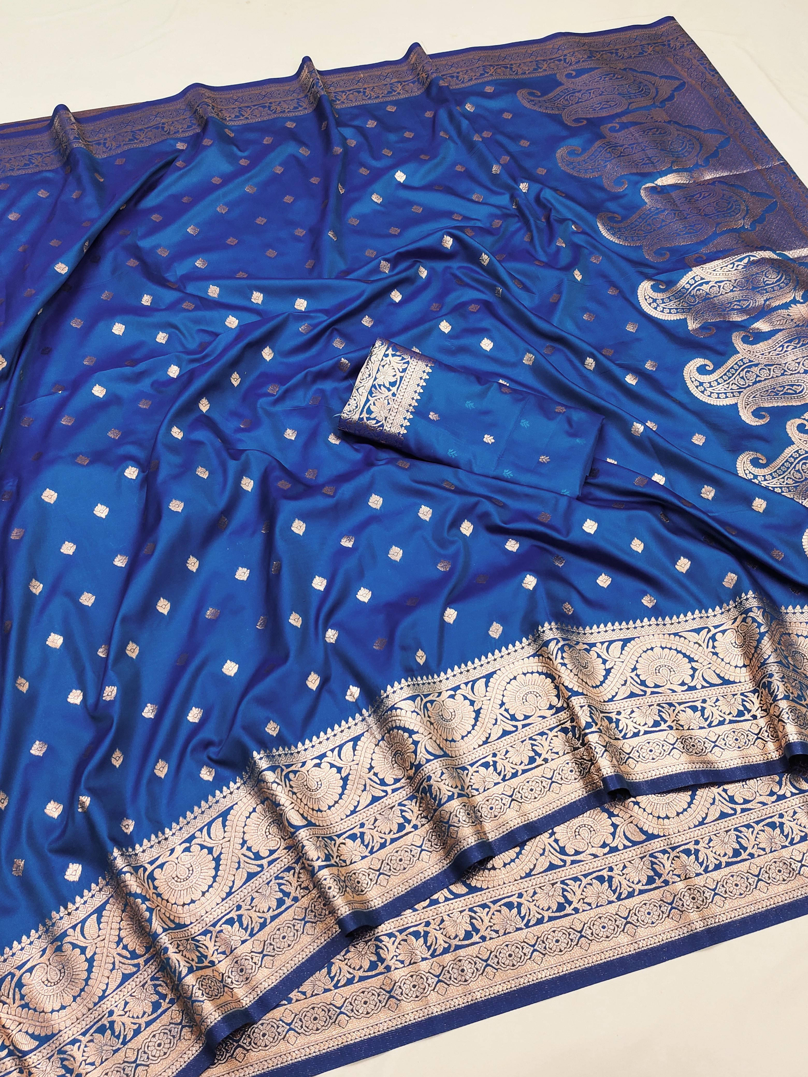 Bansari Textile Jacquard Woven Banarasi saree With Unstitched Blouse Piece ( Blue )     			Bansari Textile Jacquard Woven Banarasi saree With Unstitched Blouse Piece ( Blue )