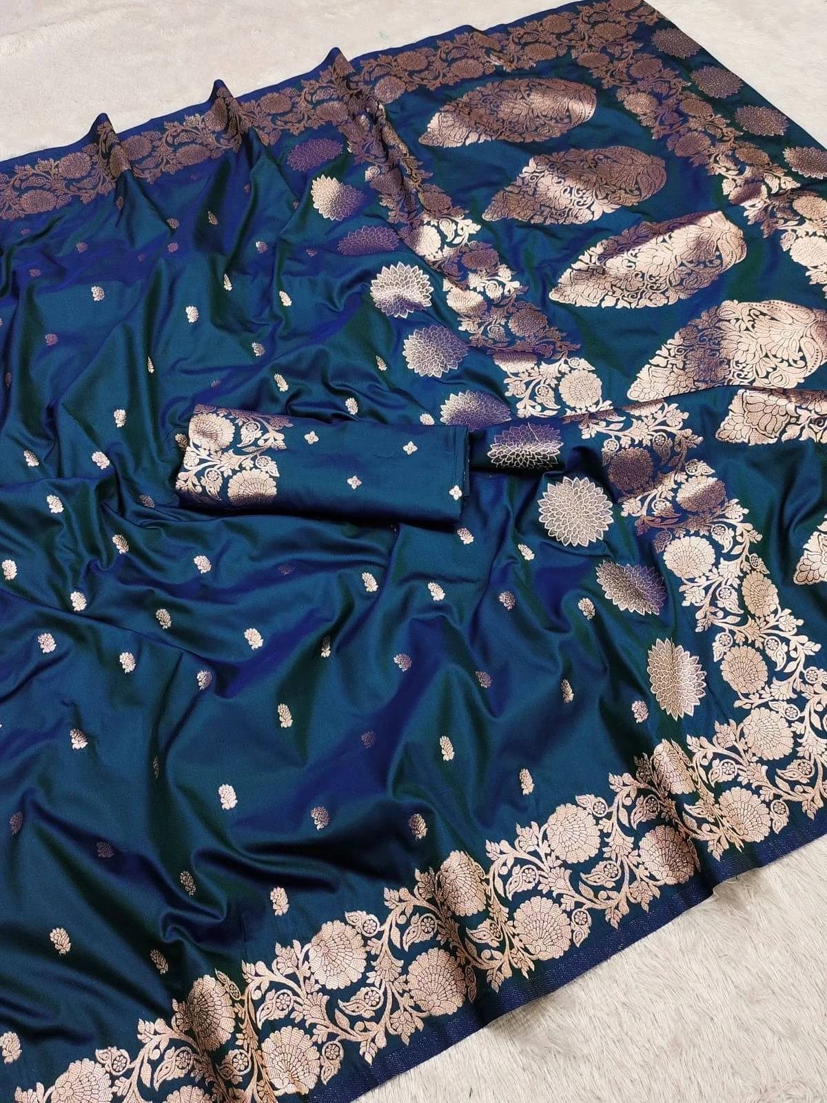 Bansari Textile Jacquard Woven Banarasi saree With Unstitched Blouse Piece ( Blue ) Bansari Textile Jacquard Woven Banarasi saree With Unstitched Blouse Piece ( Blue )